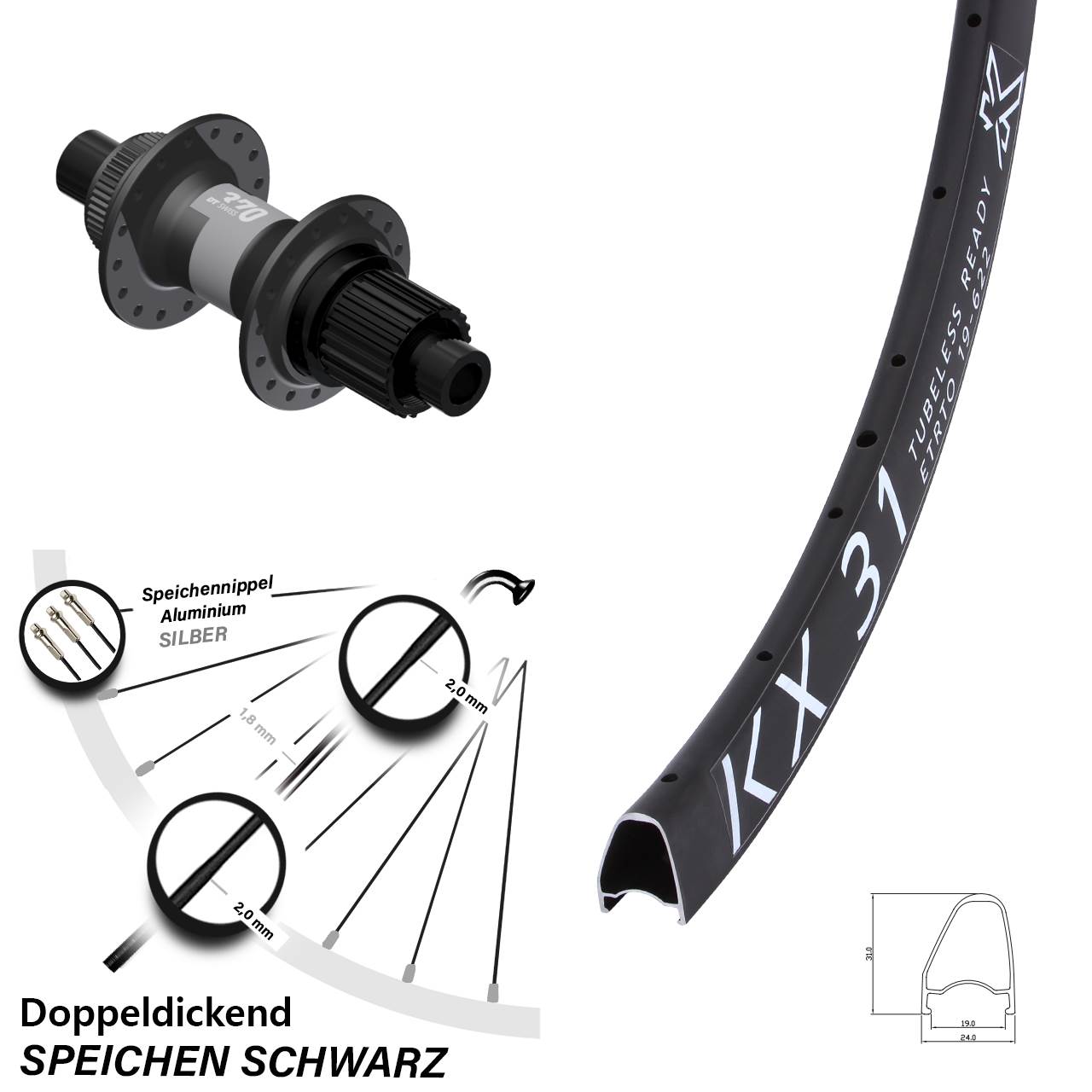 KX31 OS DT Swiss 370 28 Zoll Disc Laufrad 12x142 Shimano Micro Spline