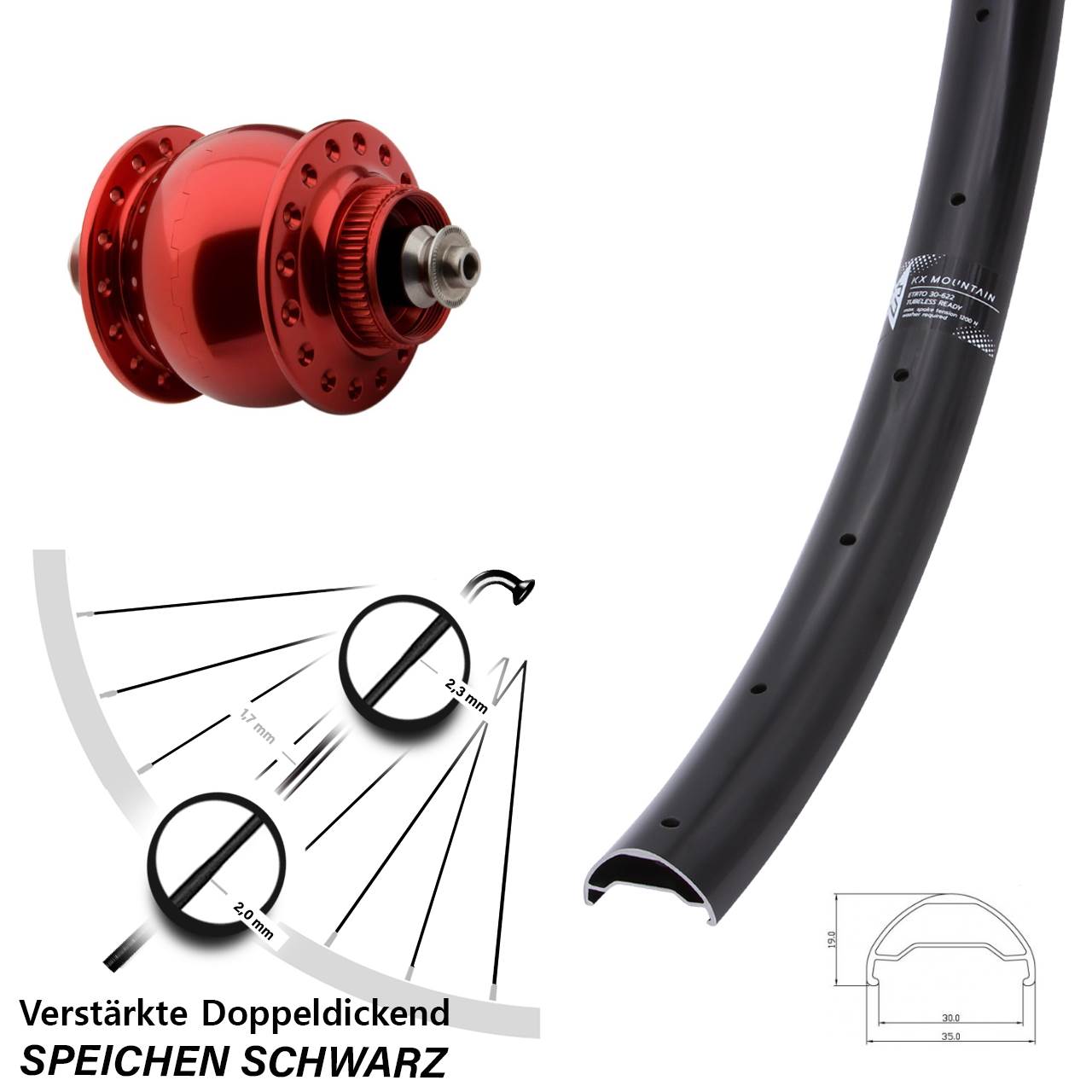 Centerlock Vorderrad mit Dynamo 29 Zoll KX Mountain TR SON 28 rot QR