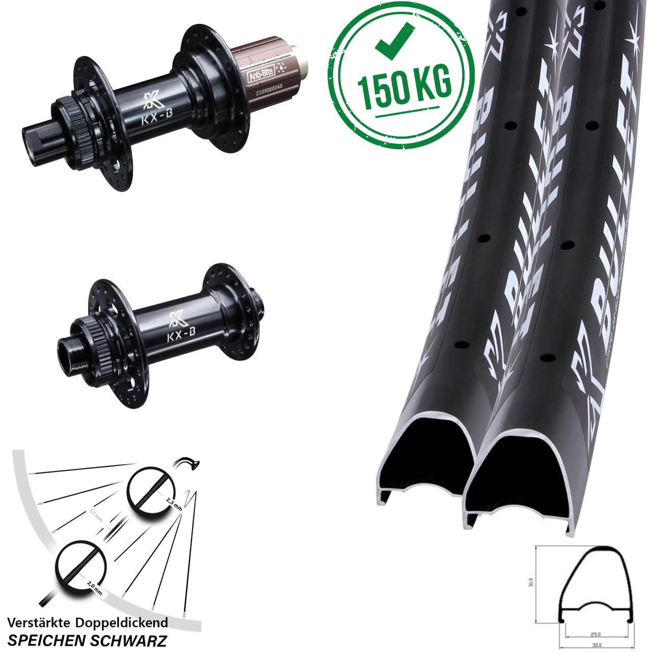 KX-Bullet OS 28-29 Zoll Laufradsatz Centerlock 15x110 12x148 8-12 fach HG