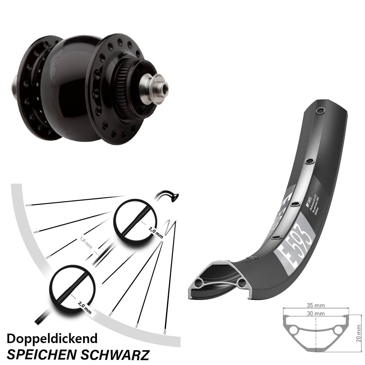 SON 28 DT Swiss E 593 650B Nabendynamovorderrad Centerlock QR