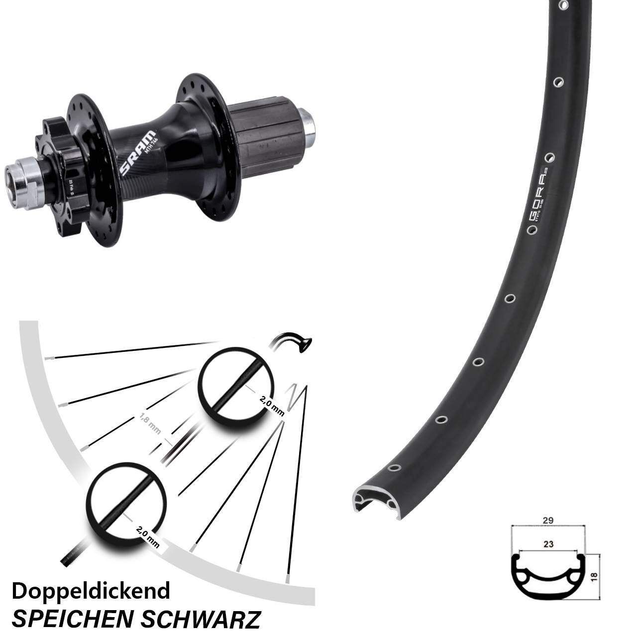 28-29 Zoll Gora 23 Sram 746 Disc Hinterrad 12x148 8-11 fach HG
