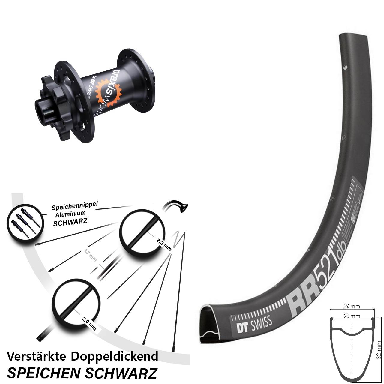 DT Swiss RR521-350 SL 28 Zoll Disc Laufrad 15x100