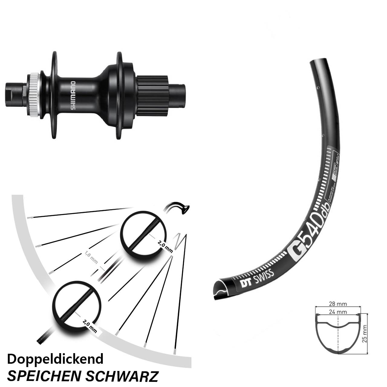 Disc Laufrad 28 Zoll DT Swiss G 540 Shimano FH-MT510 Micro Spline 12x142