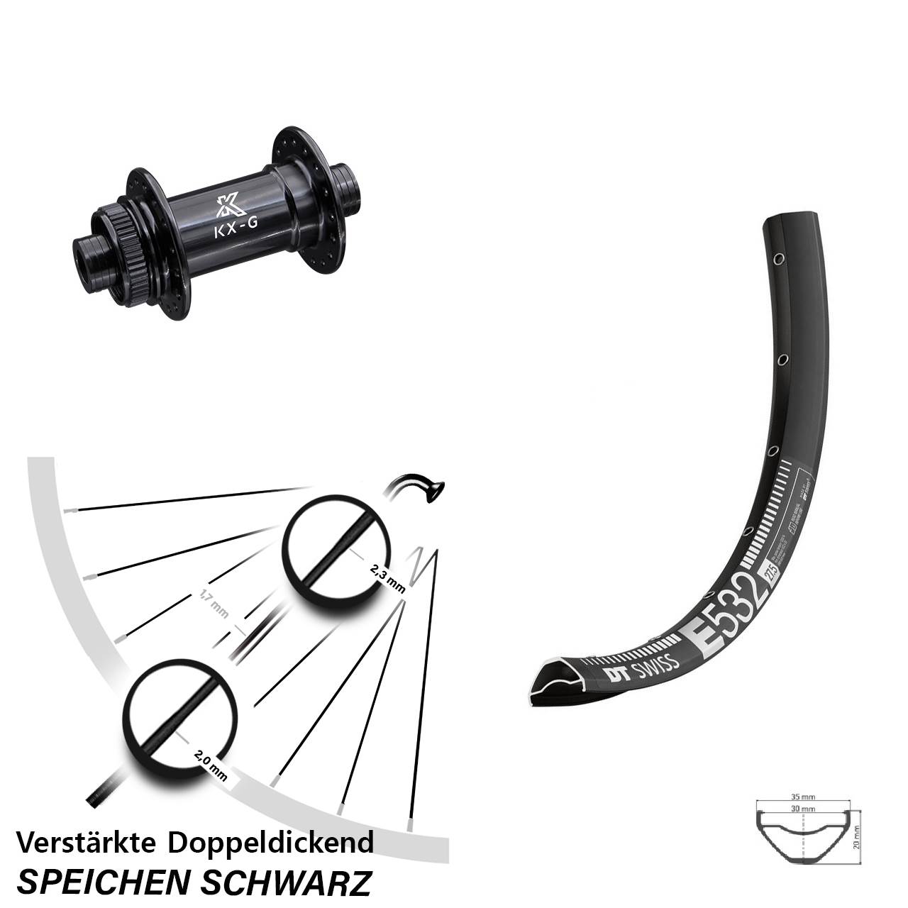 Vorderrad Centerlock 29 Zoll DT Swiss E 532 KX-G 15x100