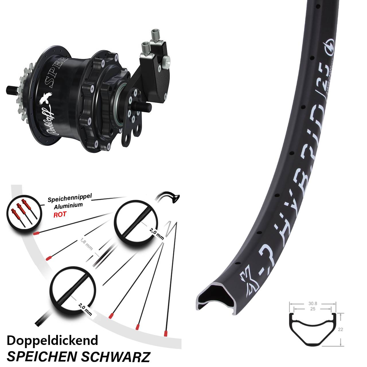 KX-R Hybrid 25 Rohloff Speedhub TS DB 26 Zoll Disc Hinterrrad