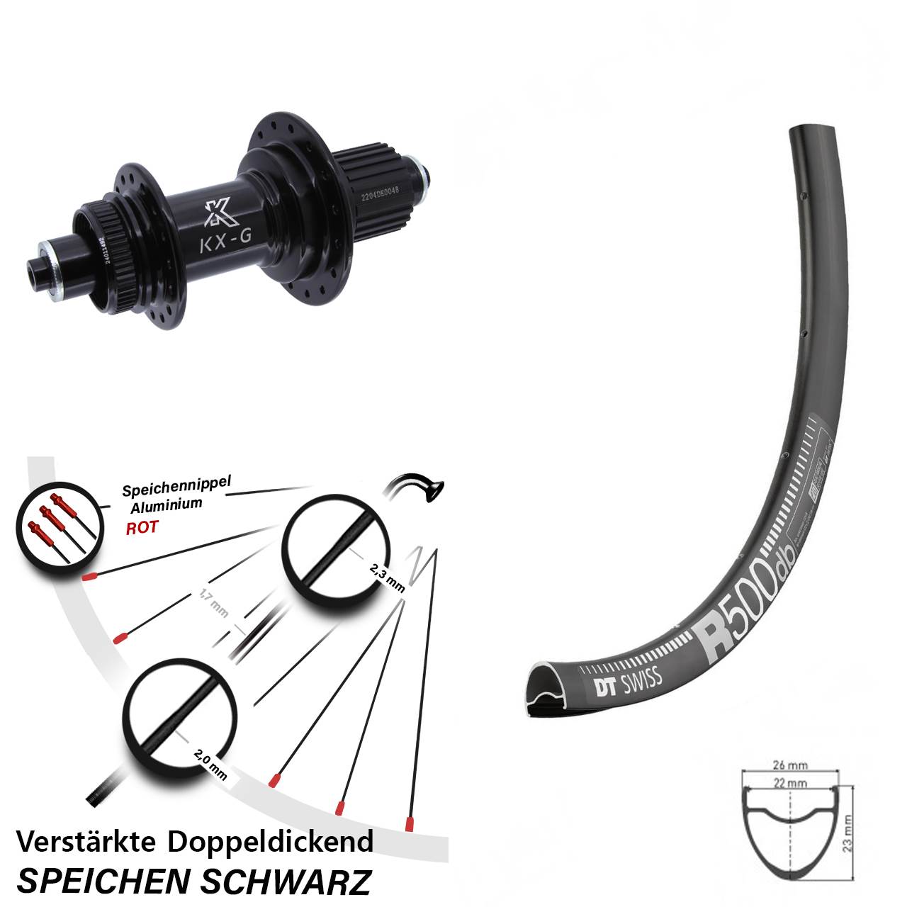 28 Zoll DT Swiss R 500 KX-GS verstärkt Centerlock Hinterrad QR Shimano Micro Spline