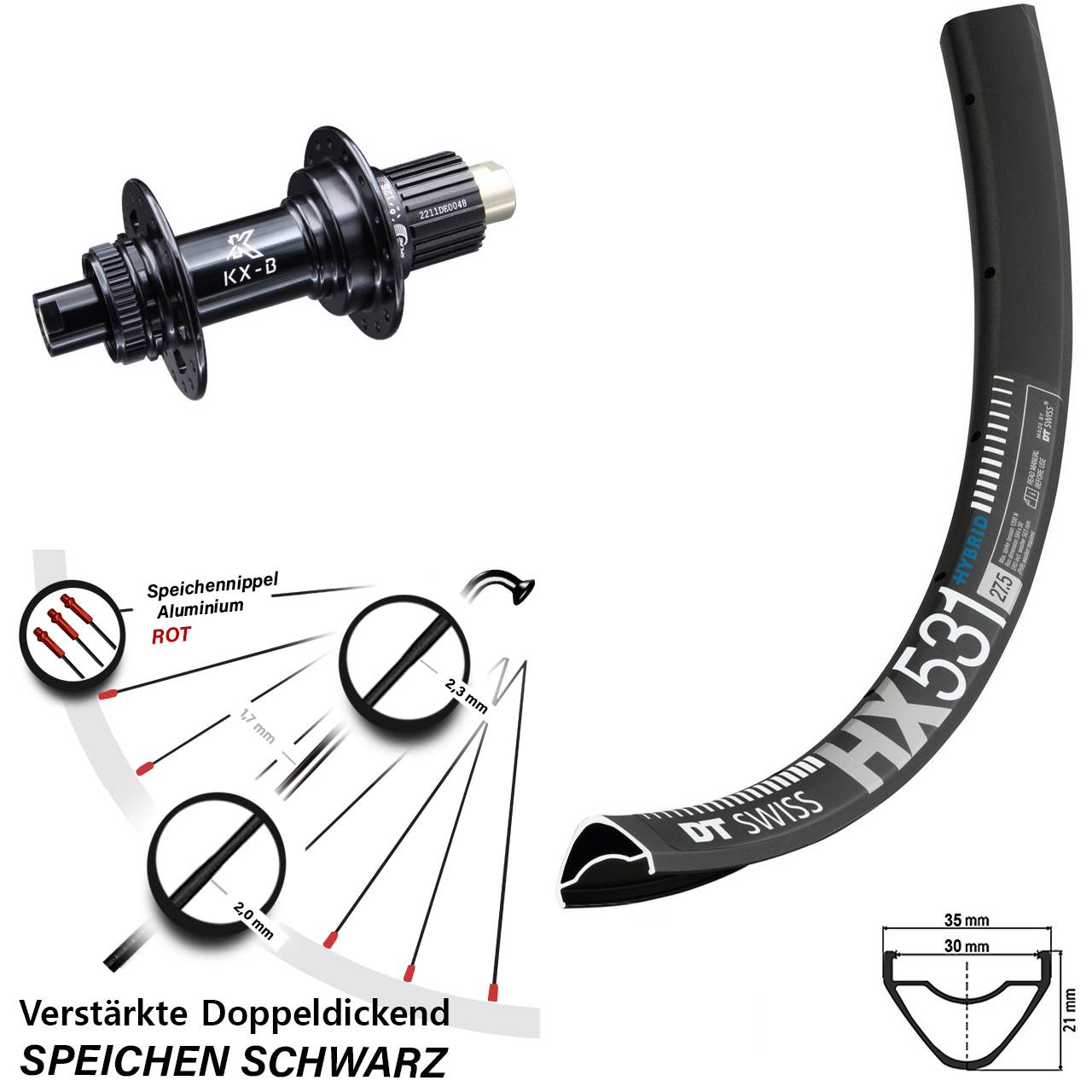 Centerlock Hinterrad 29 Zoll DT Swiss HX 531 KX-B Micro Spline 12x148 Boost