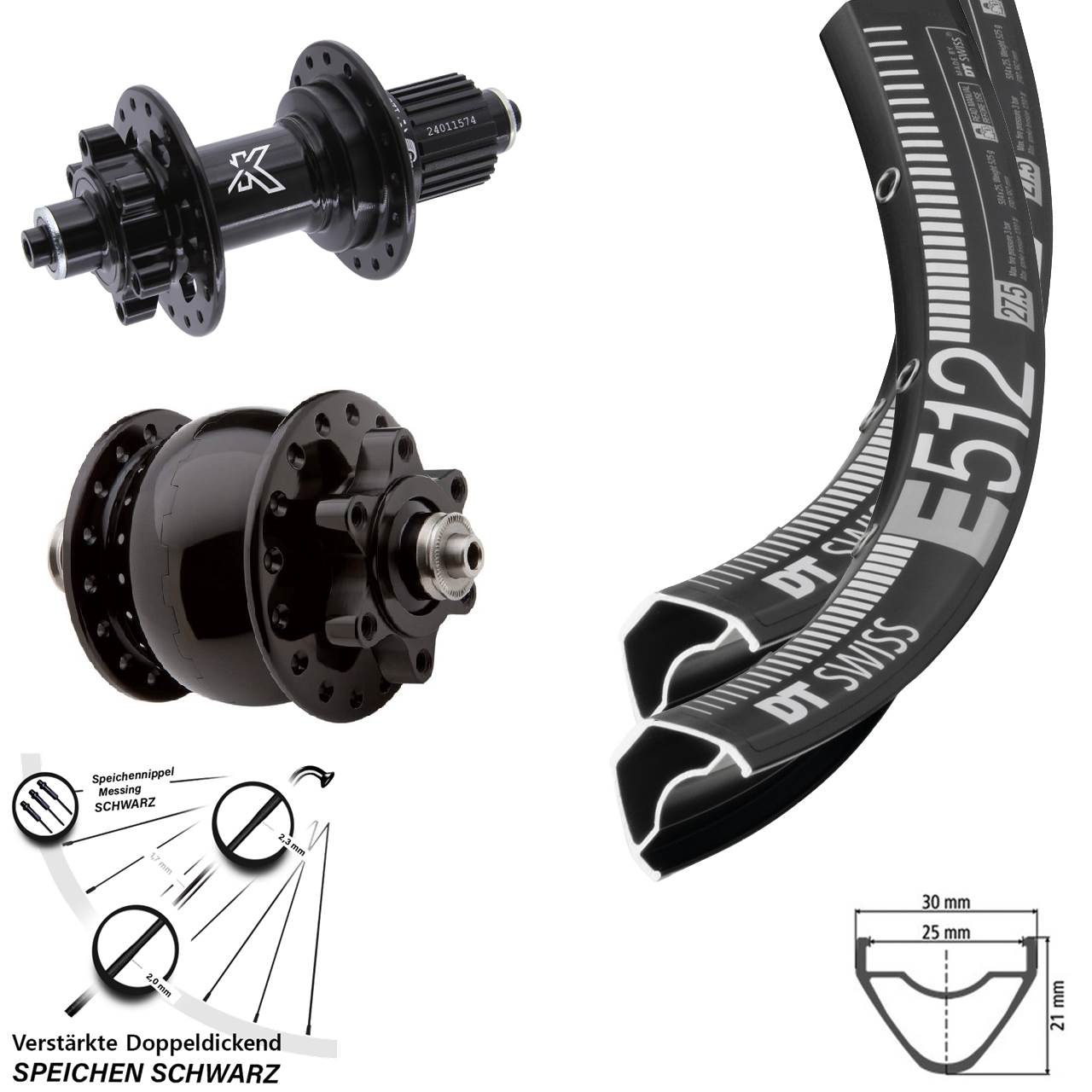 DT Swiss E 512 KX-M SON 28 29 Zoll Laufradsatz 6-Loch für Schnellspanner Micro Spline