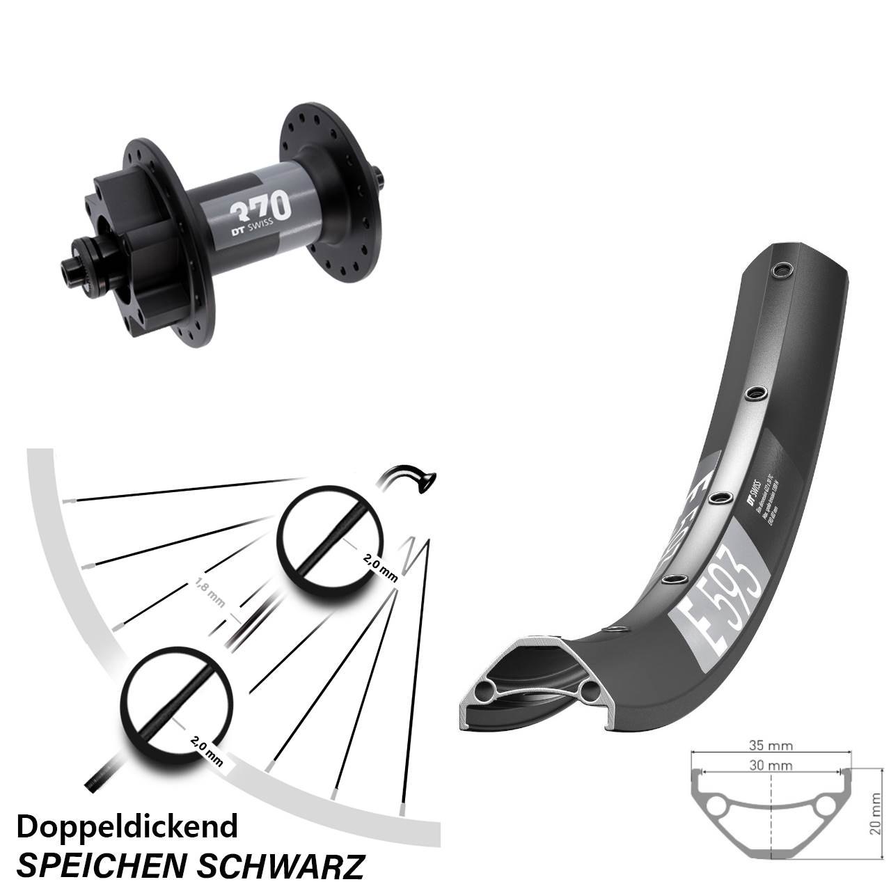 DT Swiss E 593-370 27,5 Zoll Vorderrad 6-Loch für Schnellspanner