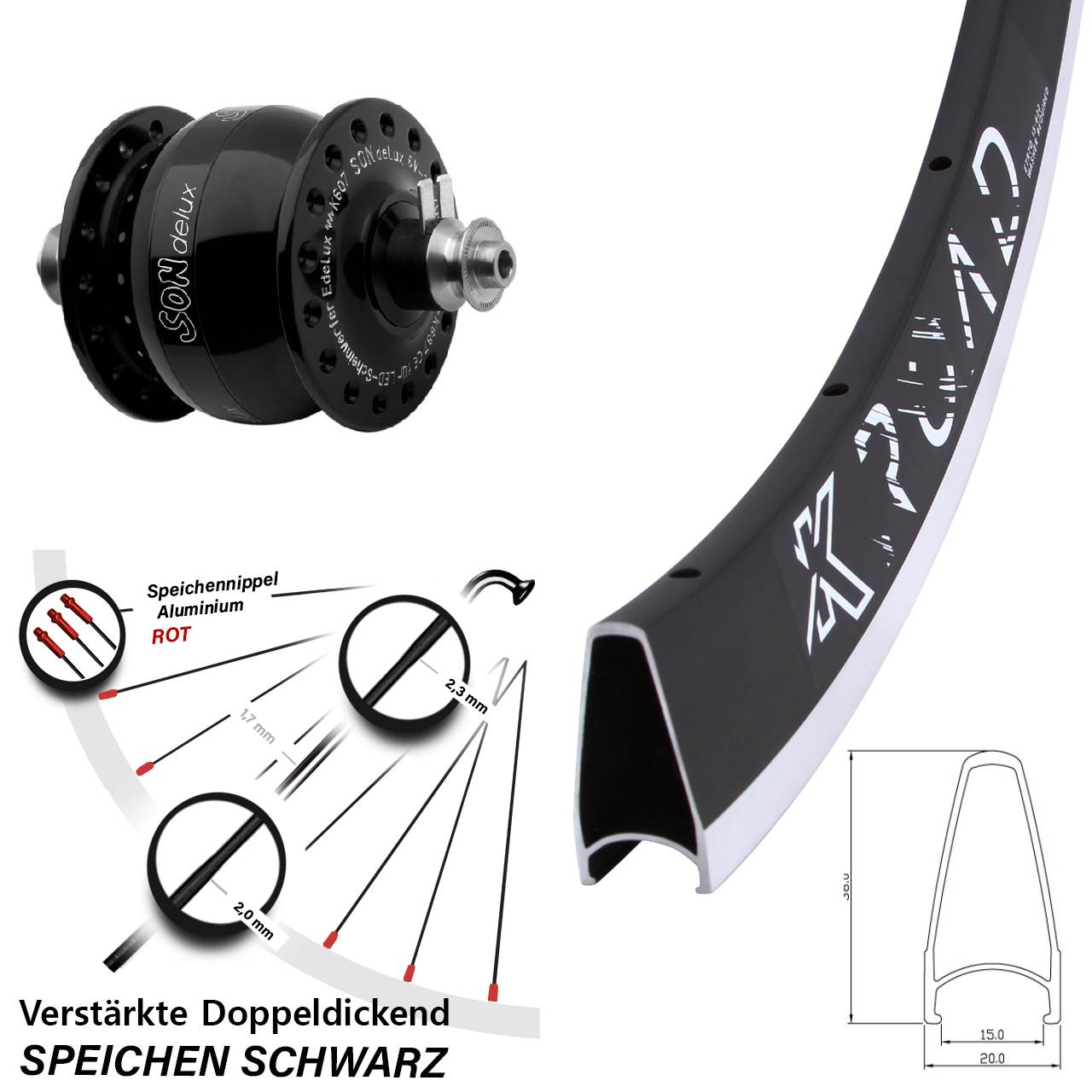 Nabendynamolaufrad 28 Zoll KX Road SONdelux für Schnellspanner