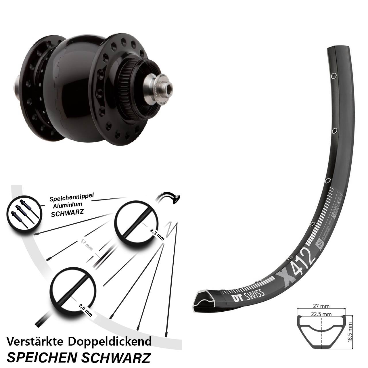 DT Swiss X412 SONdelux Disc 29 Zoll Nabendynamovorderrad für Schnellspanner