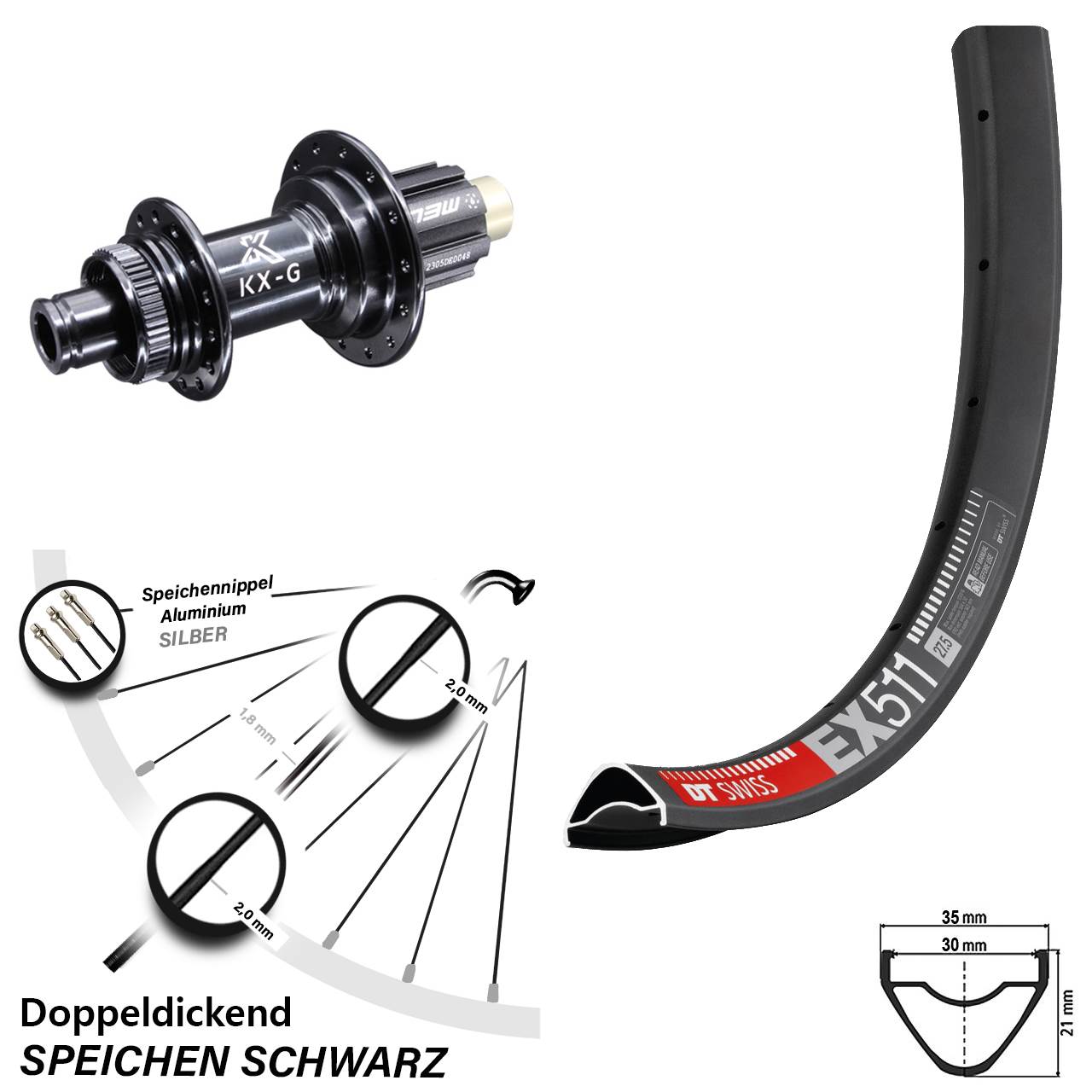 27,5 Zoll Hinterrad DT Swiss EX 511 KX-G N3W 12x142