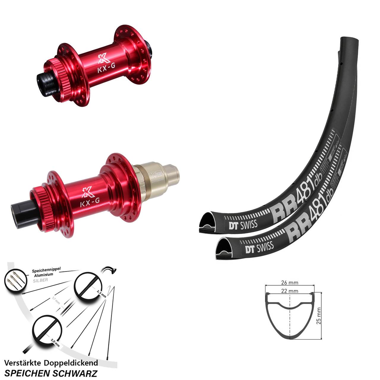 DT Swiss RR481 KX-G rot 28 Zoll Disc Laufrad-Satz 12x100/142 SRAM XDR