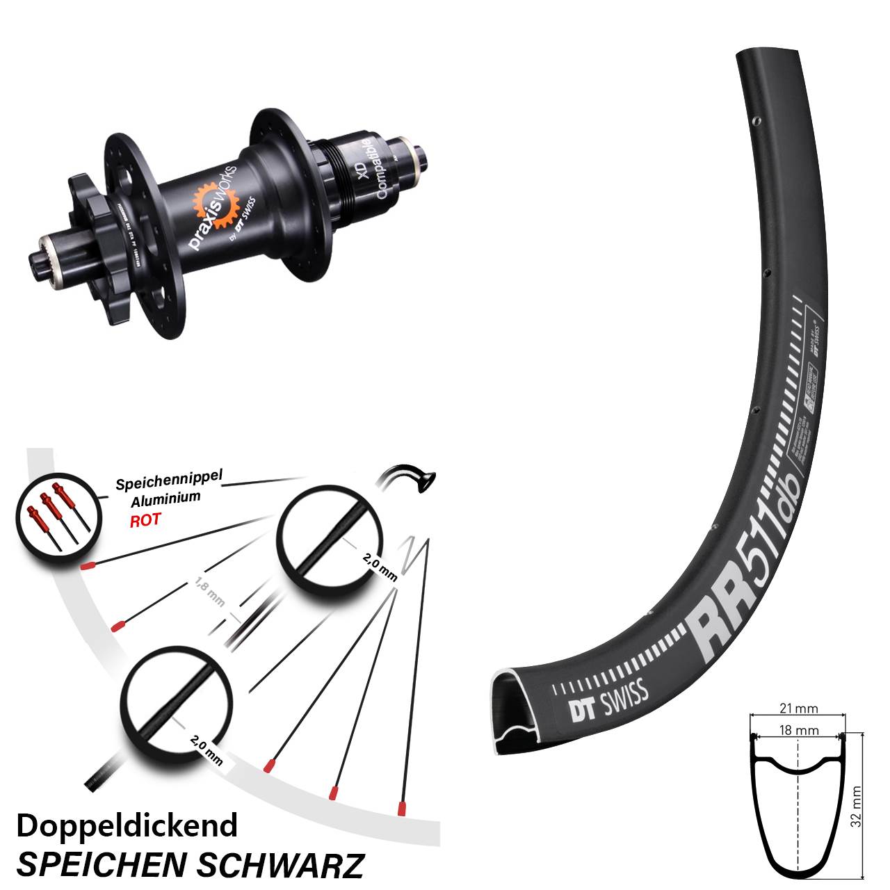 6-Loch Hinterrad für Schnellspanner 28 Zoll DT Swiss RR511-350 XD