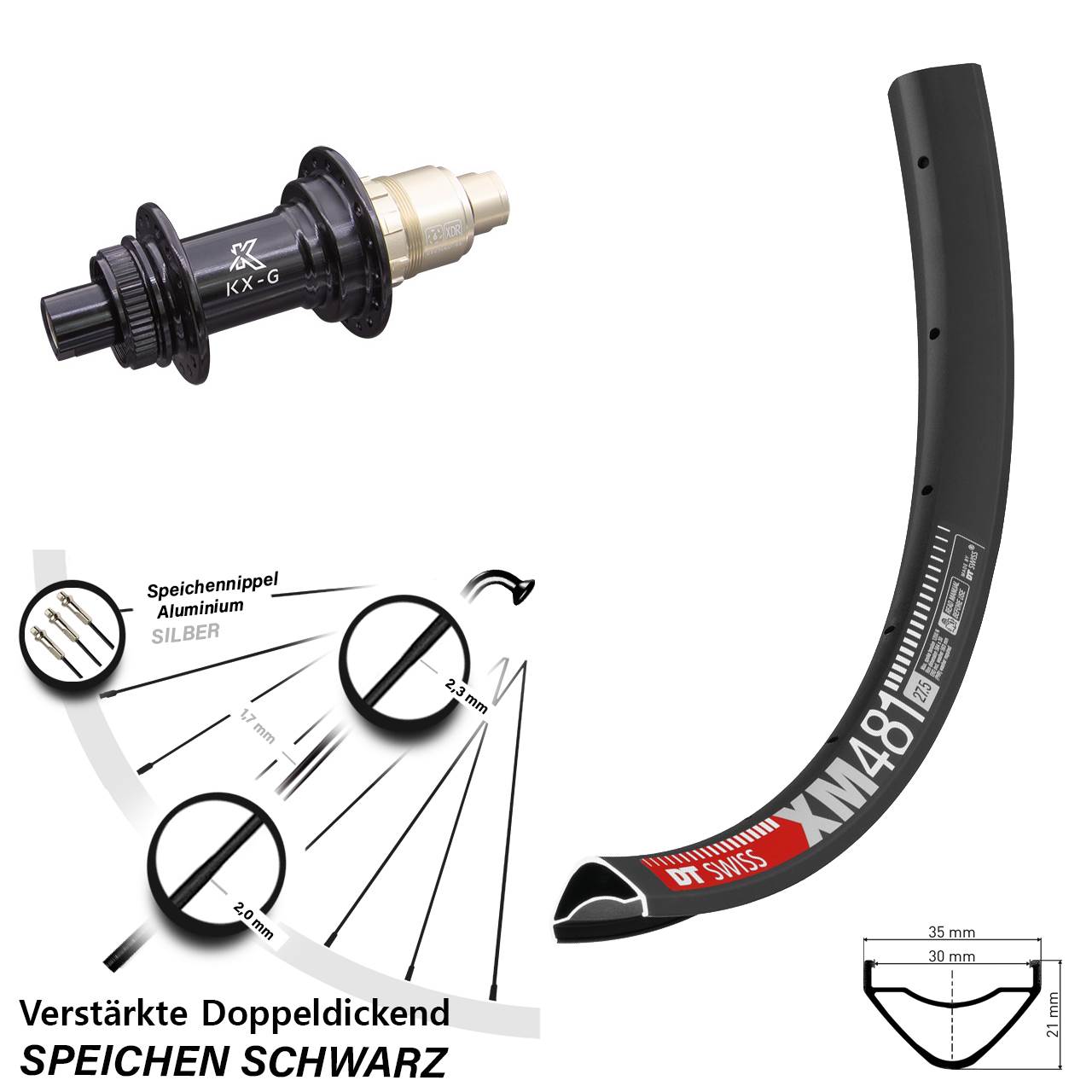 Hinterrad Centerlock 27,5 Zoll DT Swiss XM 481 KX-G SRAM XDR 12x142