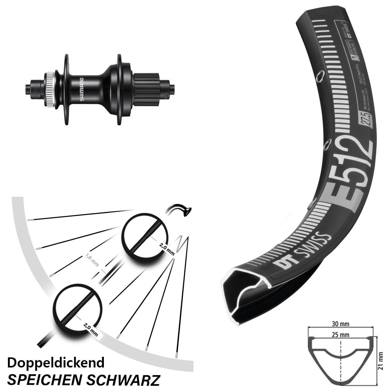29 Zoll Hinterrad für Schnellspanner DT Swiss E512 Shimano FH-MT500 Micro Spline