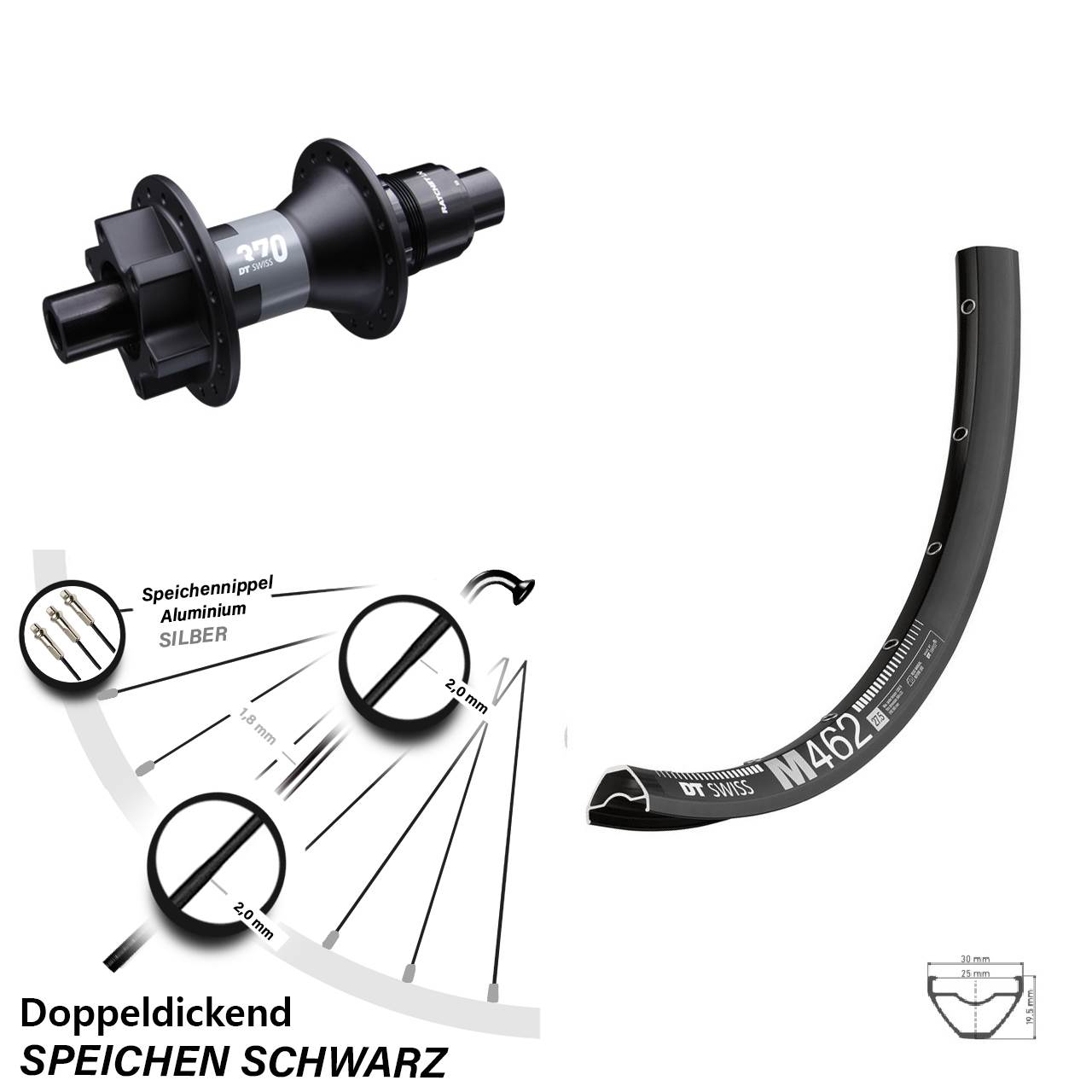 Disc Laufrad 27,5 Zoll DT Swiss M 462-370 SRAM XD 12x142
