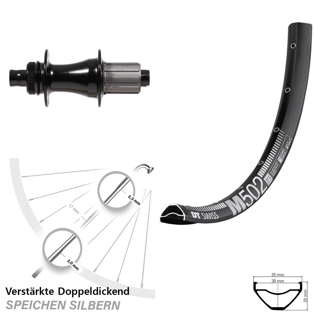 Hinterrad DT Swiss M 502 Boost Formula CL-148S schwarz 8-11 fach