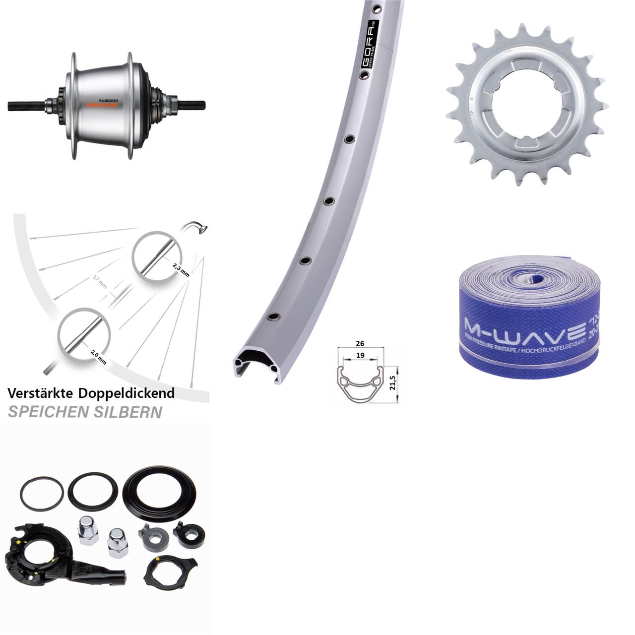 28 Zoll Hinterrad Gora 19 Shimano SG-C3001-7R 7 Gang Nexus Freilauf silbern