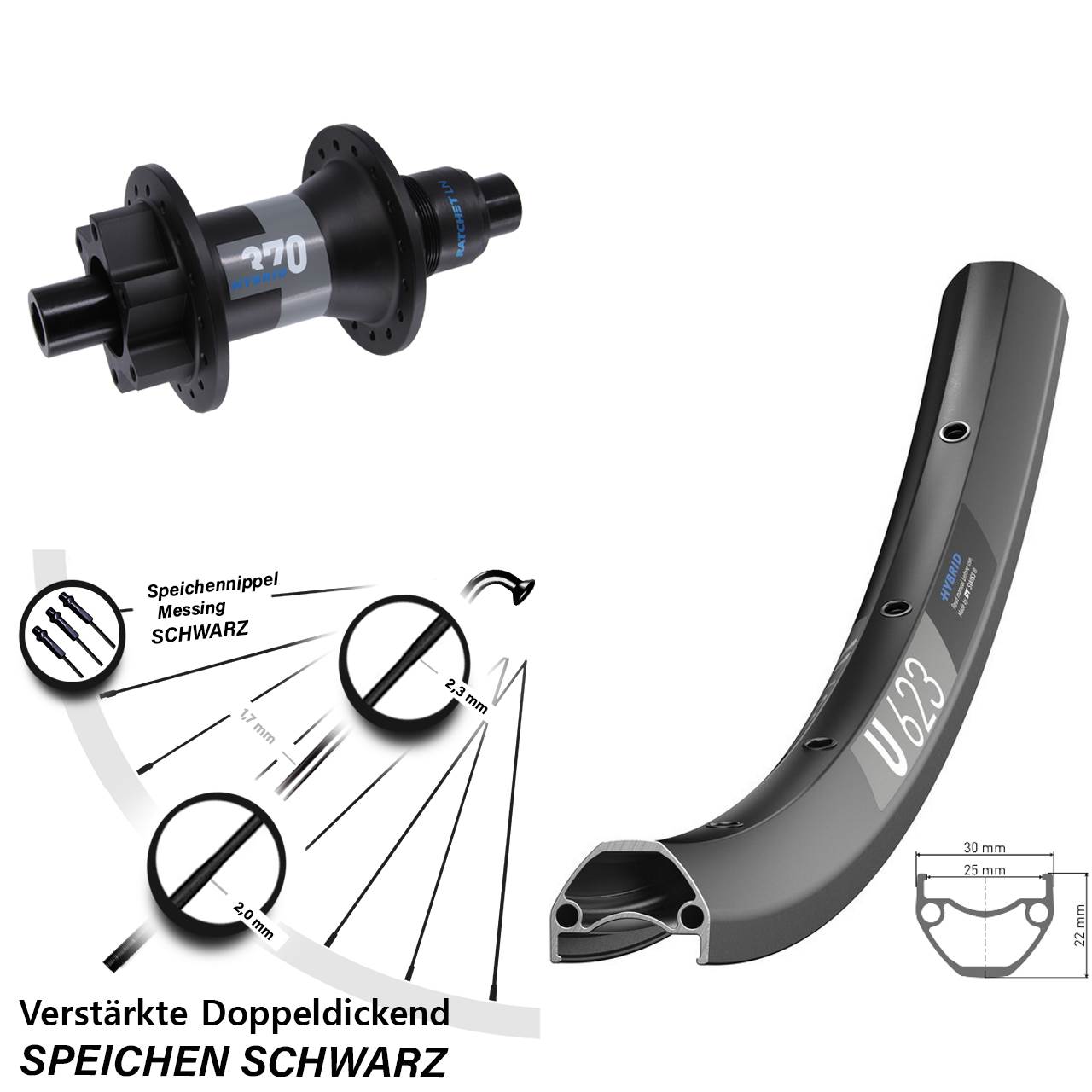 Disc Laufrad 12x148 28-29 Zoll DT Swiss U623-370 Hybrid XD