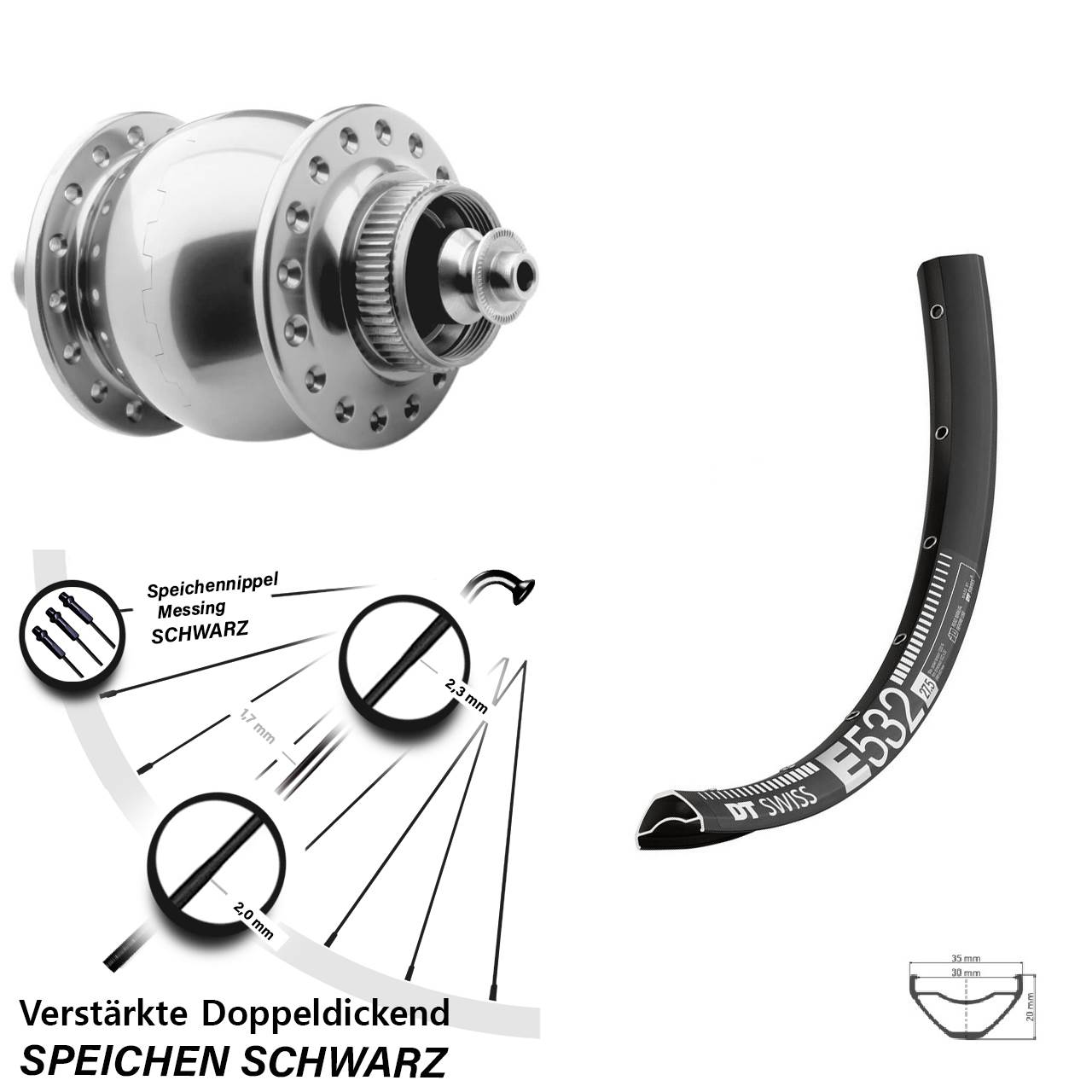 29 Zoll DT Swiss E 532 SON 28 Disc Nabendynamolaufrad für Schnellspanner