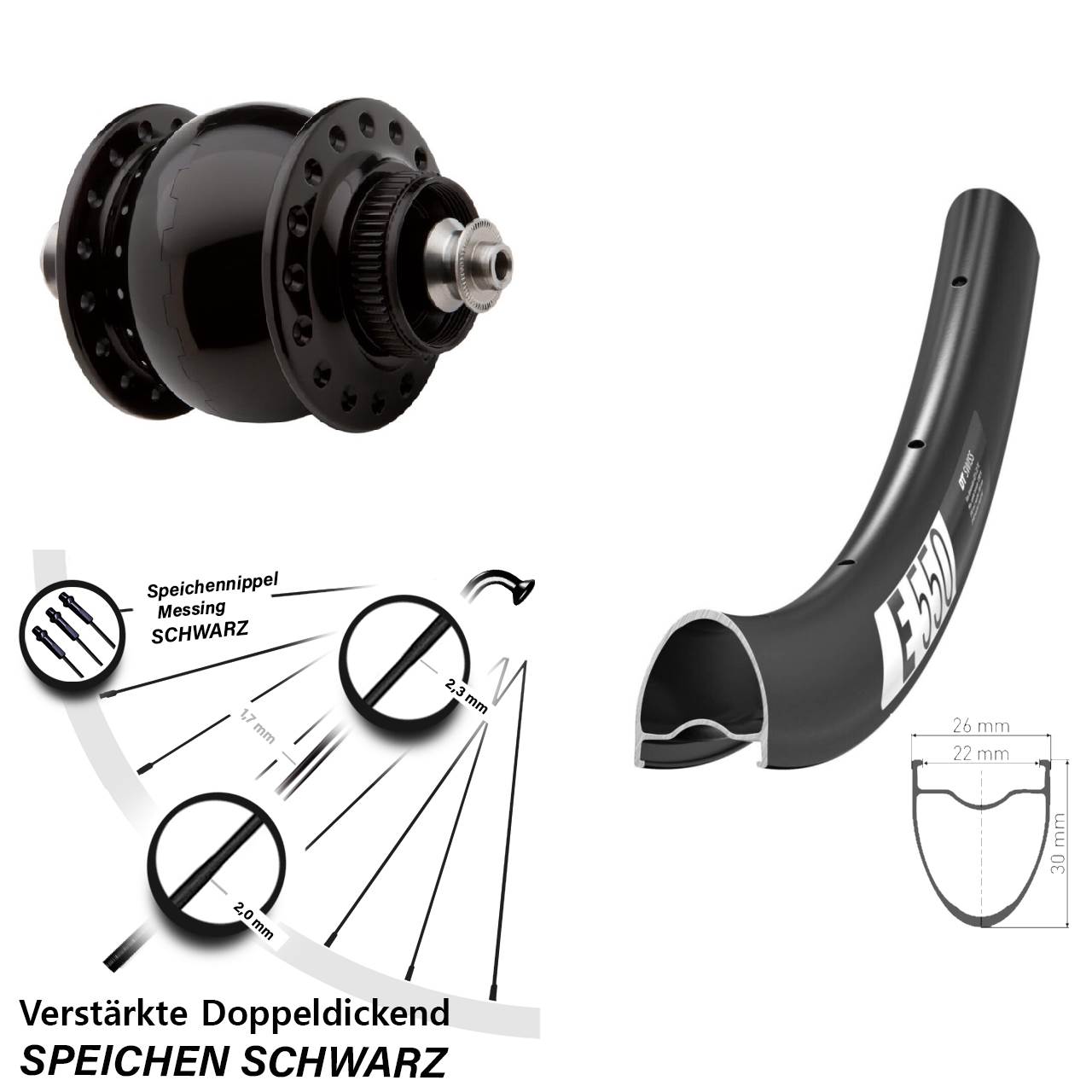 Disc Vorderrad mit Nabendynamo für Schnellspanner 28 Zoll DT Swiss E 550 SONdelux