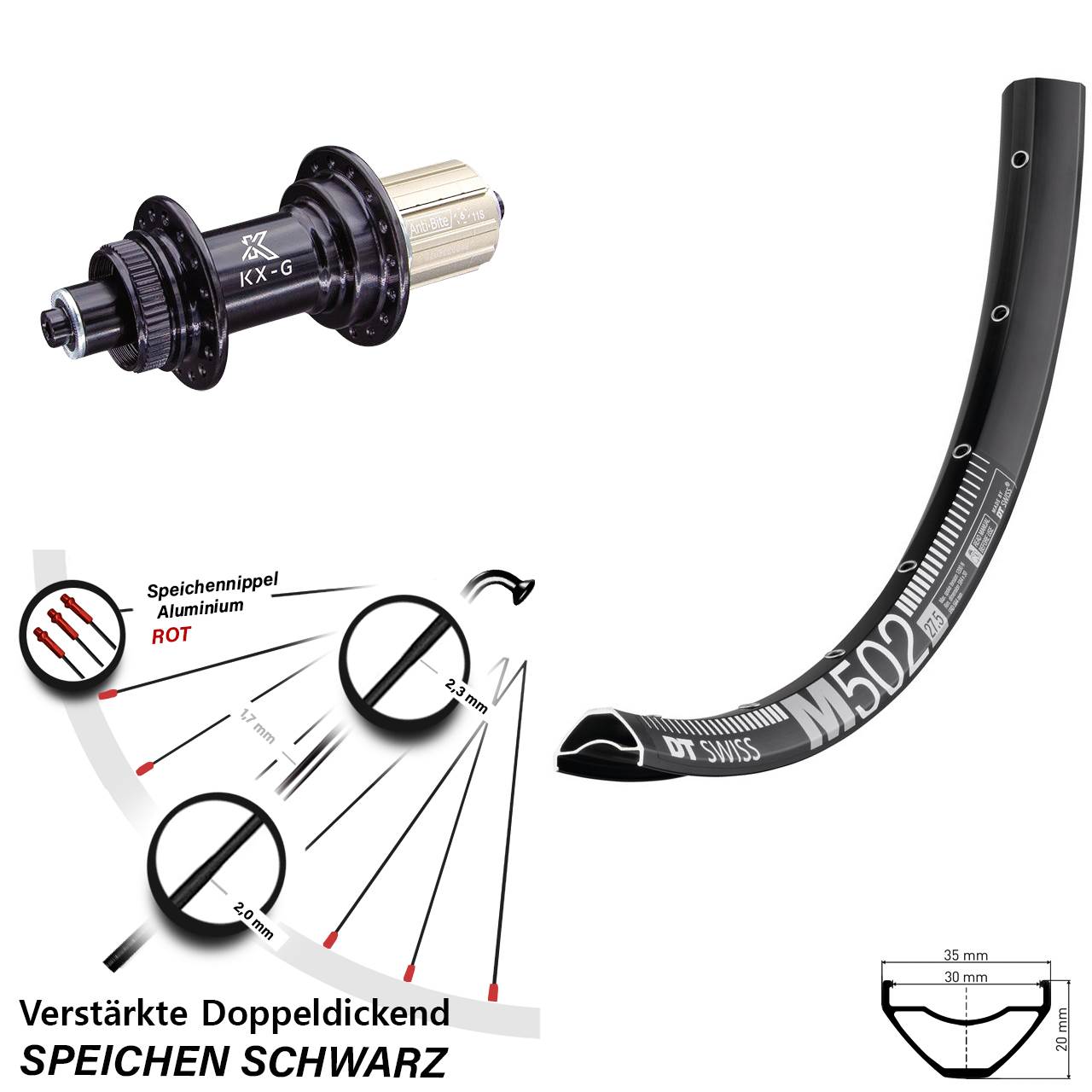 DT Swiss M 502 KX-G 29 Zoll Centerlock Hinterrad für Schnellspanner 8-12 fach HG