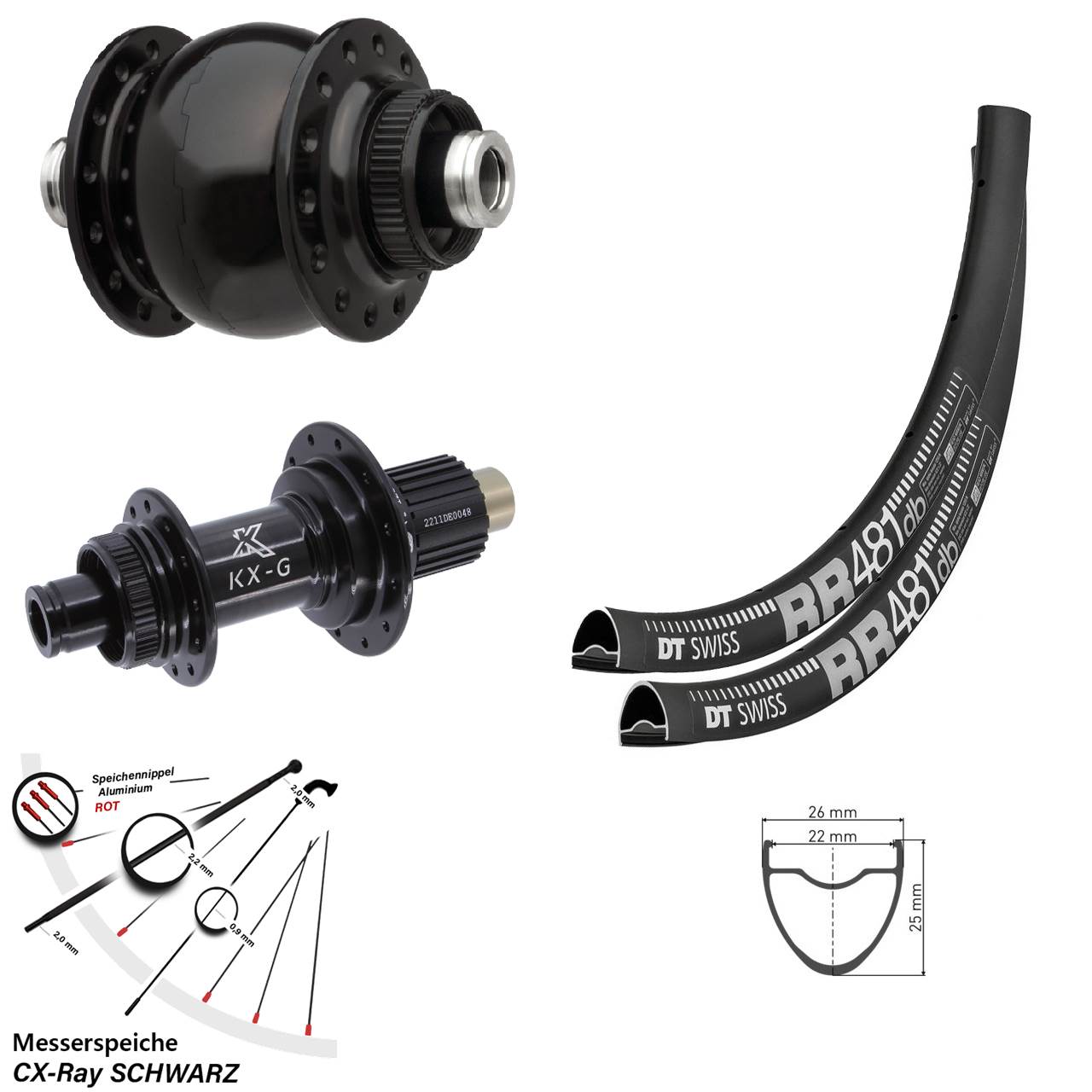 DT Swiss RR481 KX-G SON 28 Zoll Disc Laufradsatz 12x100/142 CX-Ray Micro Spline