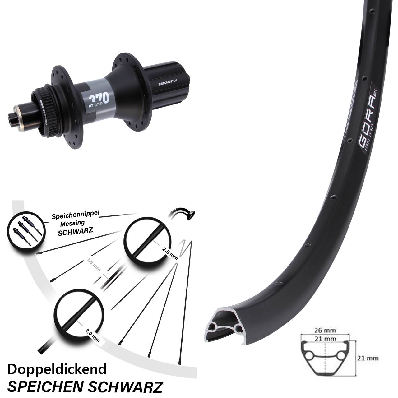 Hinterrad 28 Zoll Gora 21 DT Swiss 370 8-12 fach