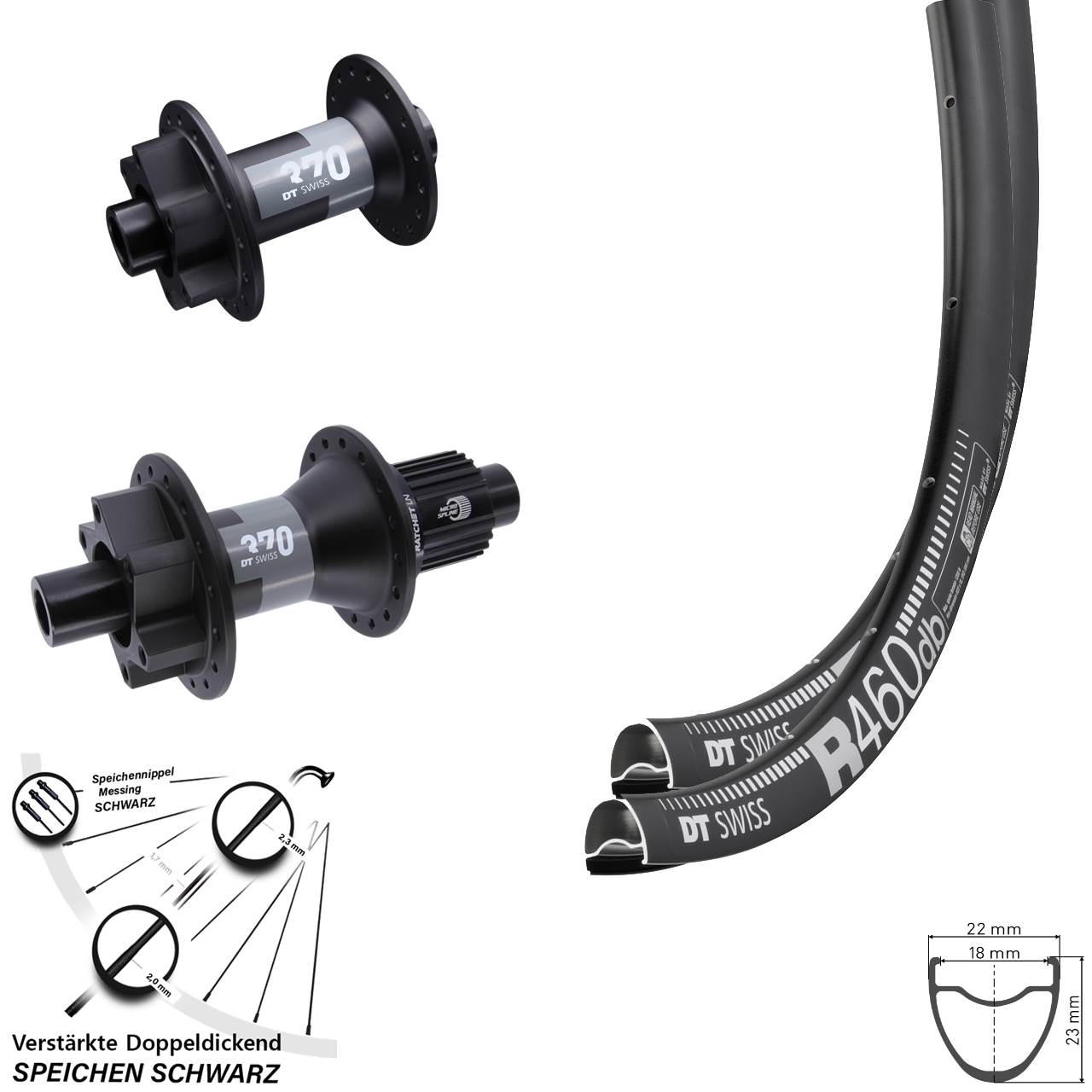 Disc Laufrad-Satz 28 Zoll DT Swiss R 460 370 Shimano Micro Spline 12x100/142