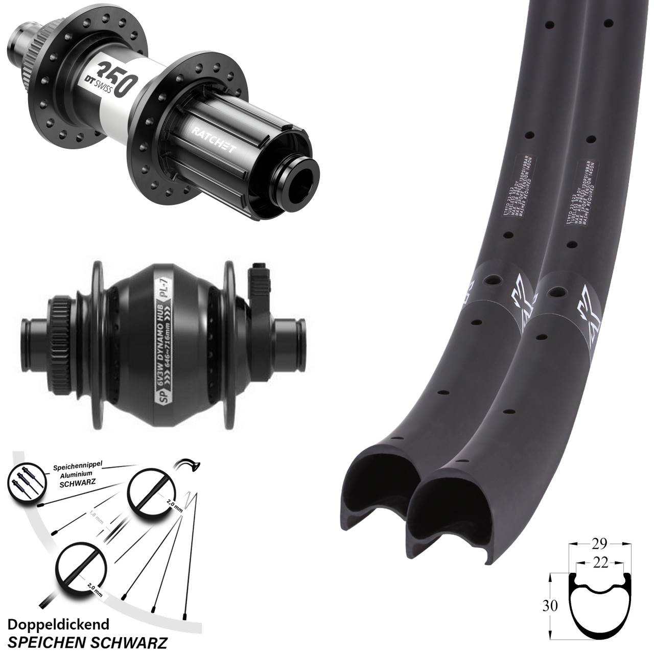Disc Laufradsatz 12x100/142 28-29 Zoll KX-RC Gravel Carbon DT Swiss 350 SP PL-7 11-12 fach
