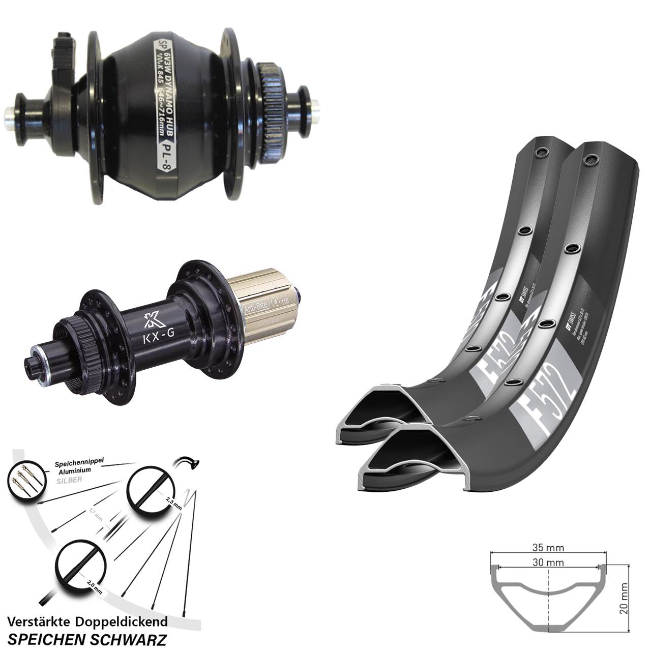 29 Zoll DT Swiss F572 KX-G SP PL-8 Disc Laufradsatz für Schnellspanner 8-12 fach HG