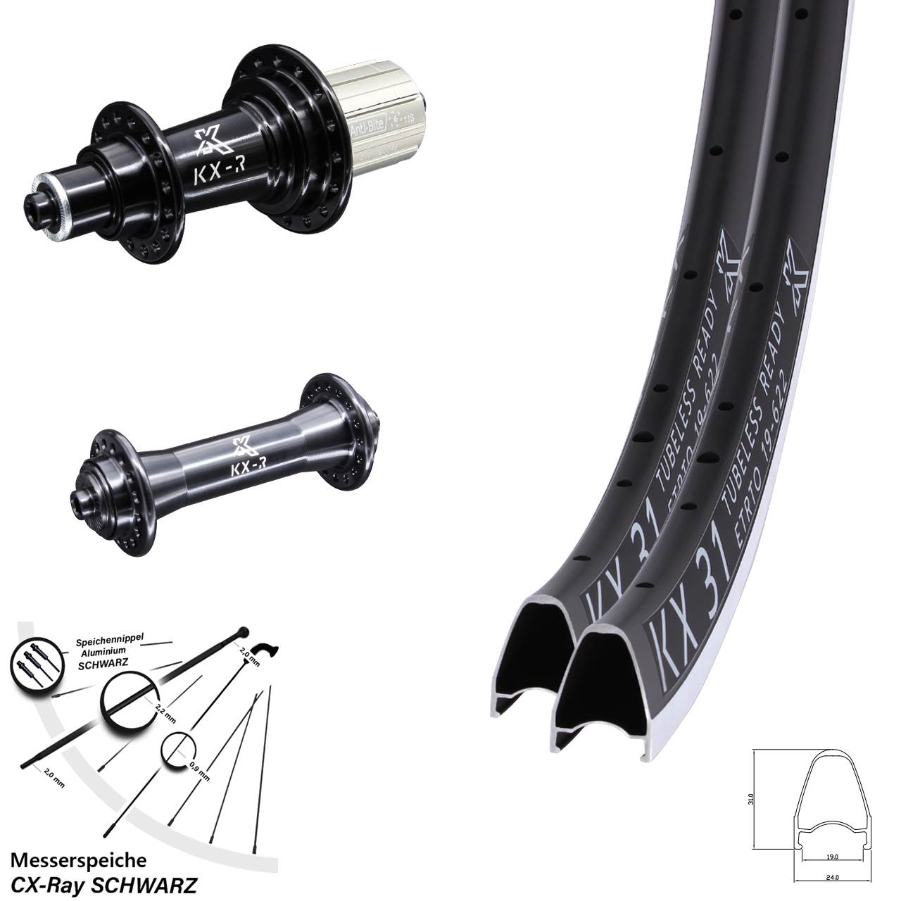 28 Zoll KX-R31 Laufrad-Satz QR 8-12 fach CX-Ray