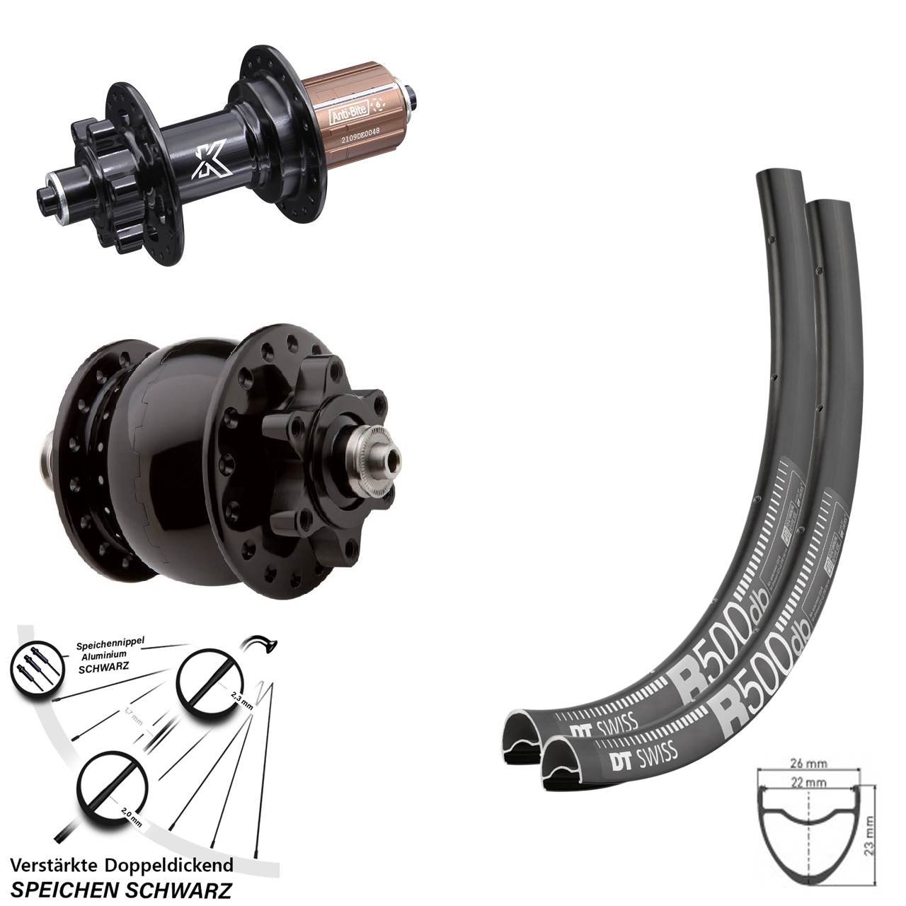 Laufradsatz 6-Loch für Schnellspanner SON 28 Zoll DT Swiss R500 KX-M 8-12 fach HG