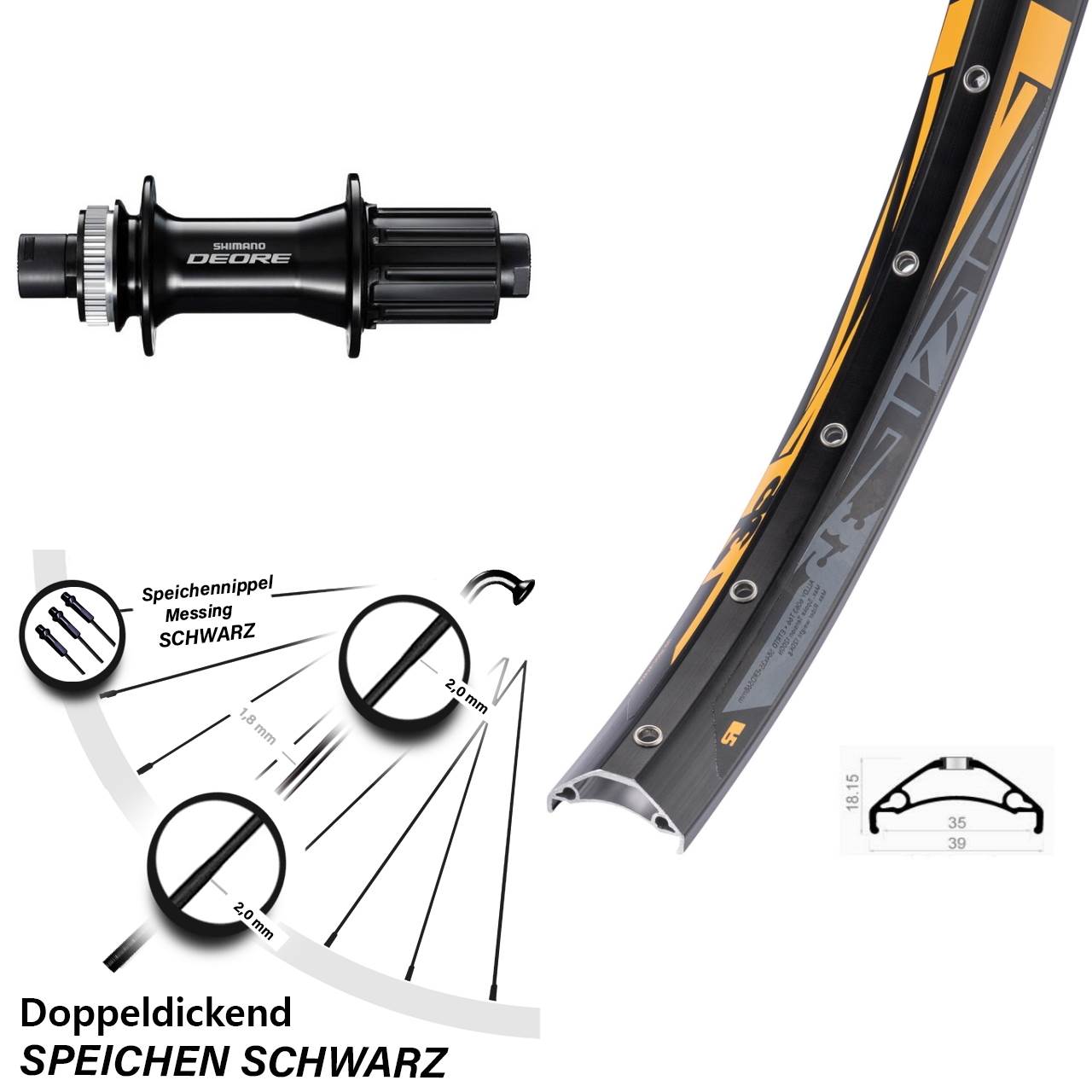 Boost Centerlock Hinterrad 12x148 27,5 Zoll Rodi TRYP 35 Shimano FH-M6010-B 8-11 fach HG