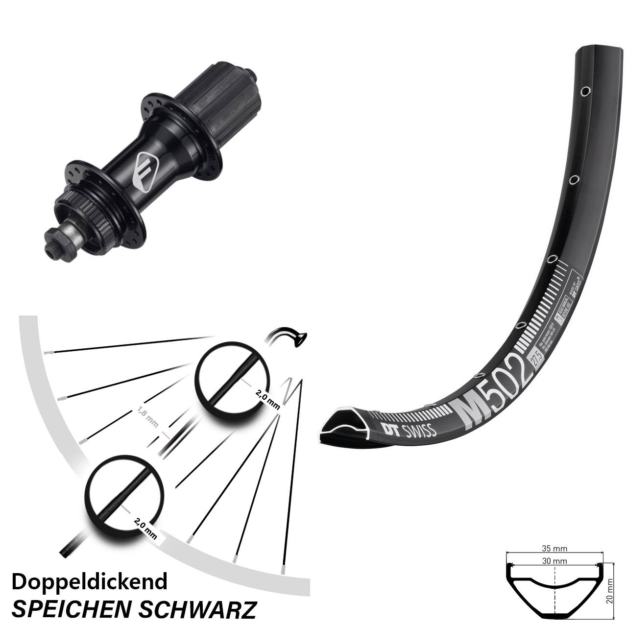 DT Swiss M 502 Formula CL-52 27,5 Zoll Disc Laufrad QR 8-11 fach HG