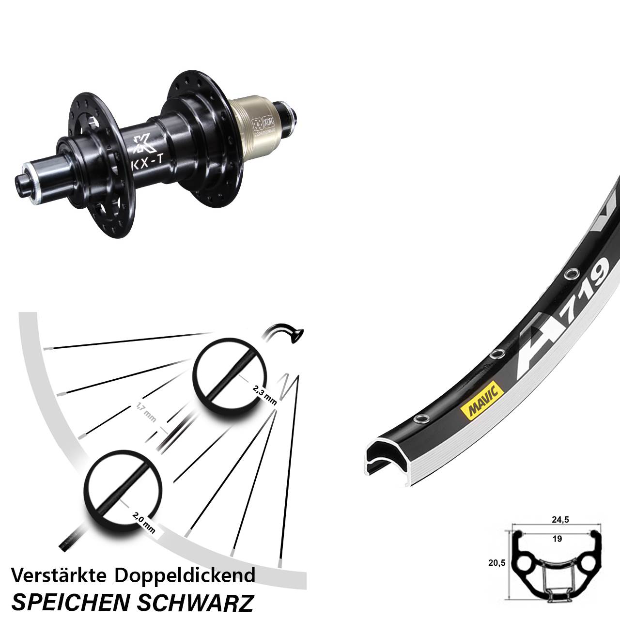 Hinterrad QR 28 Zoll Mavic A719 KX-T SRAM XD