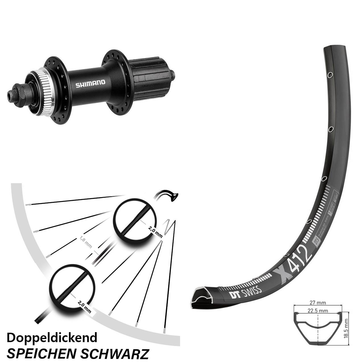 DT Swiss X 412 Shimano Alivio 28-29 Zoll Hinterrad Centerlock für Schnellspanner 8-11 fach