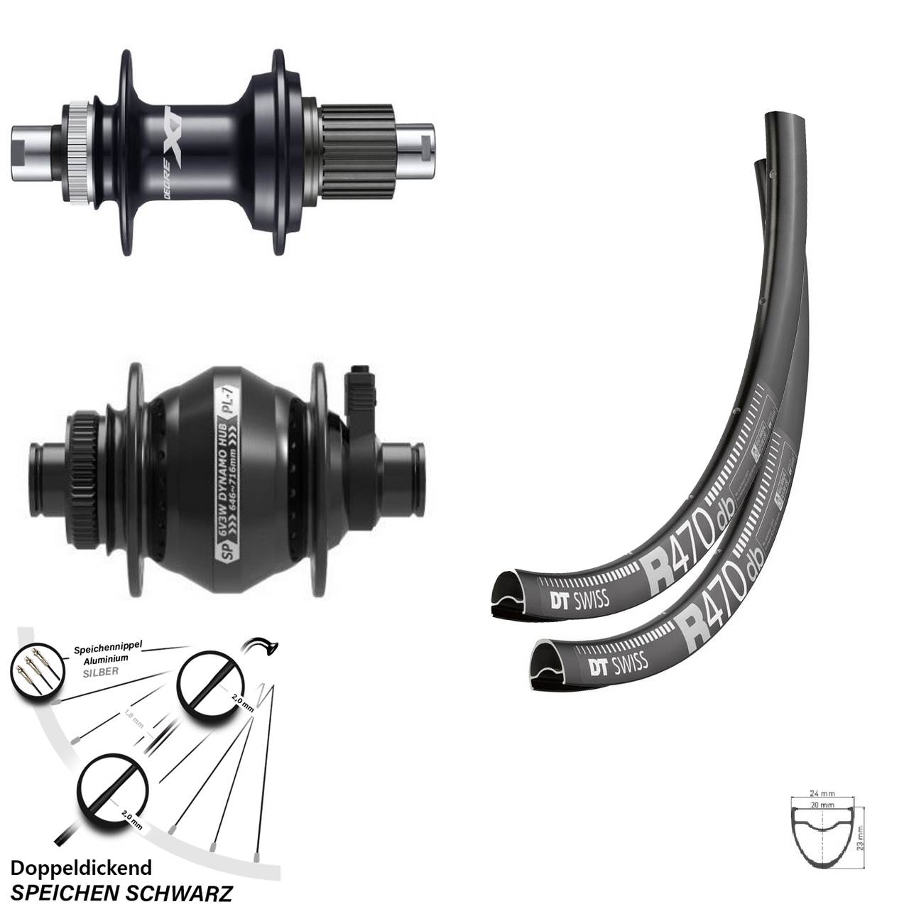 28 Zoll DT Swiss R 470 Shutter PL-7 Shimano FH-M8110 Laufrad-Satz Micro Spline