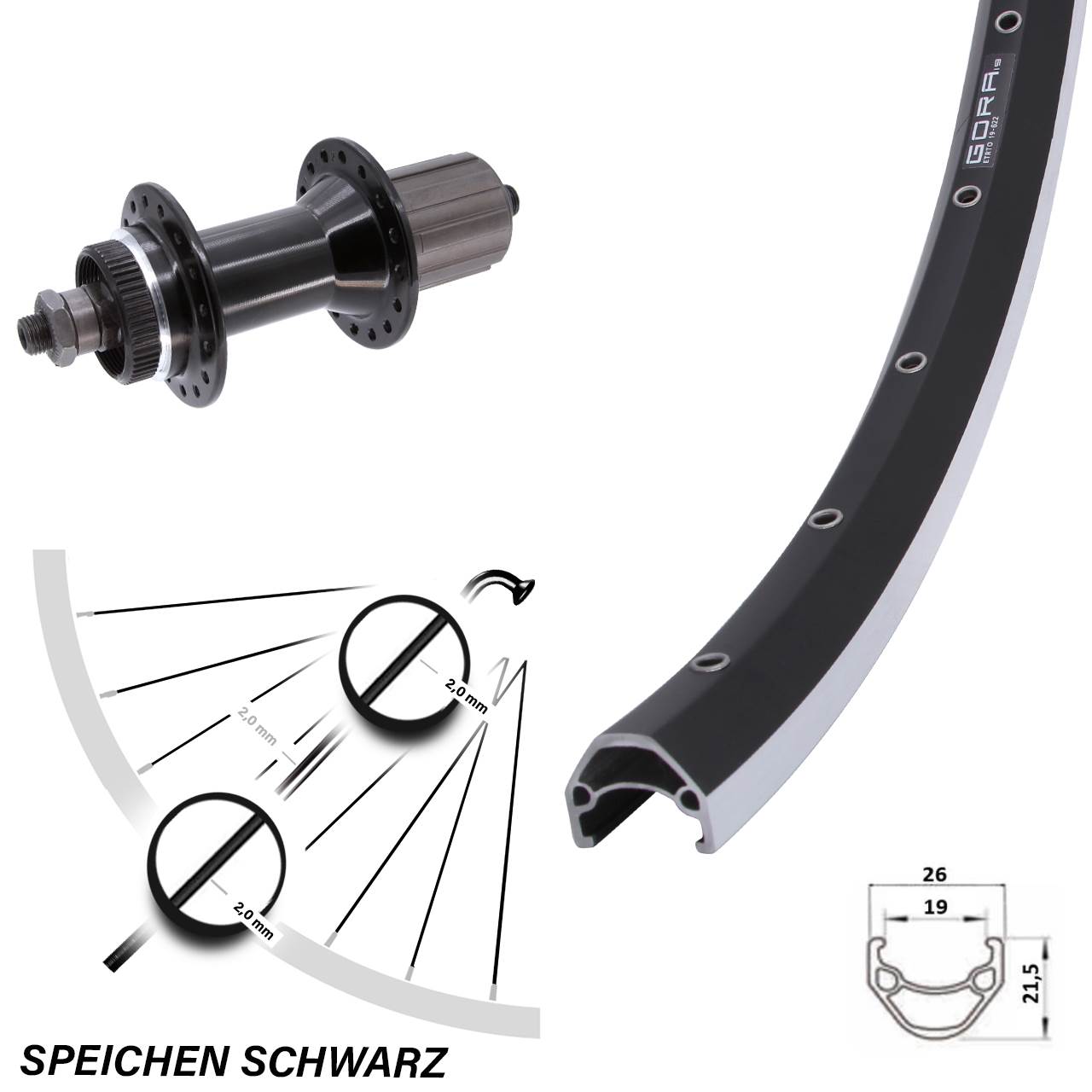 28-29 Zoll Hinterrad Joytec Gora 19 für Schnellspanner 8-11 fach