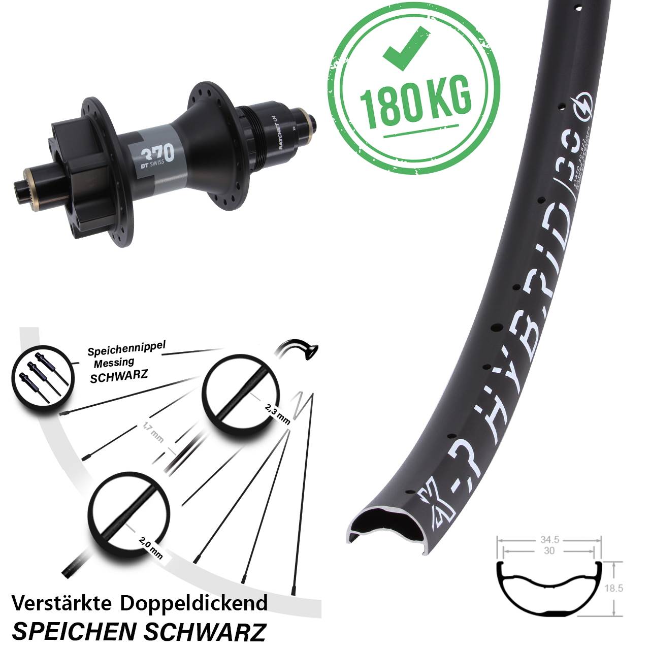 29 Zoll KX-R Hybrid 30 DT Swiss 370 Hinterrad für Schnellsp. Boost XD 11-12 fach