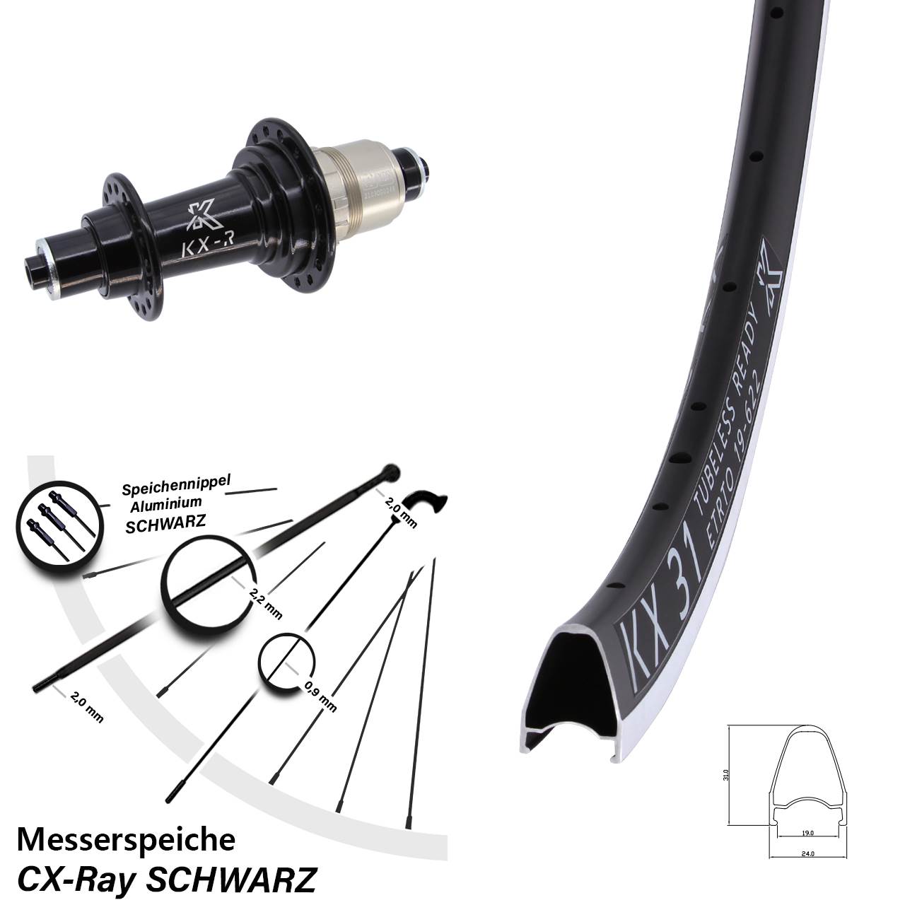28 Zoll Hinterrad KX-R 31 für Schnellspanner CX-Ray Sram XDR