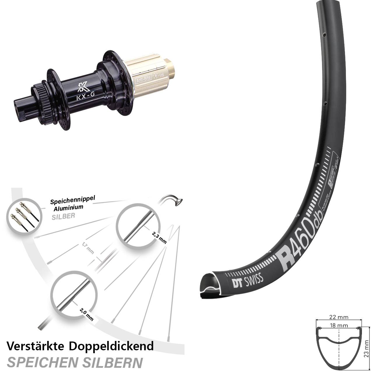 Hinterrad Centerlock 12x142 28 Zoll DT Swiss R 460 KX-G 8-12 fach HG