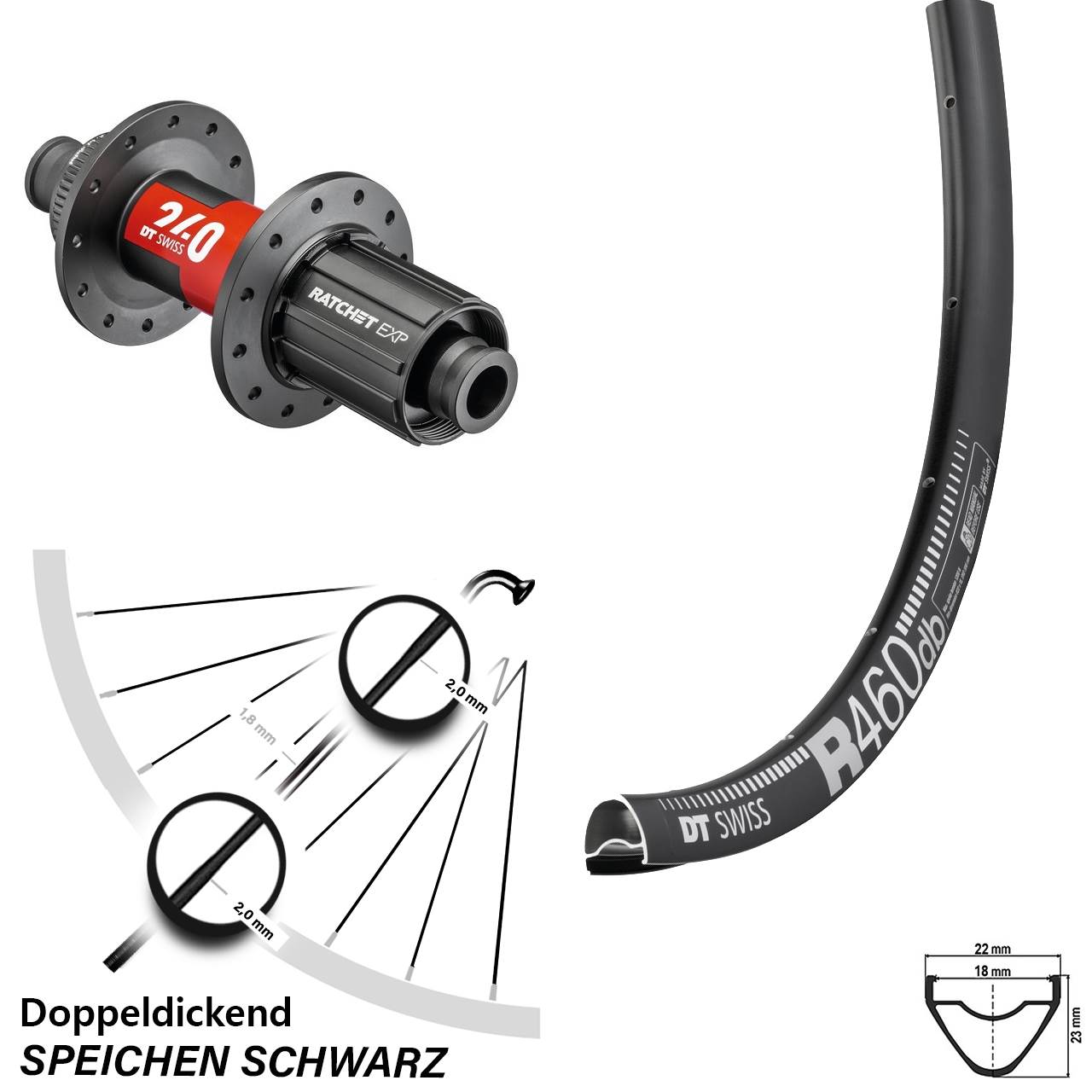 DT Swiss R 460 DB Hinterrad 28 Zoll mit 240 EXP Road Centerlock 12x142 mm