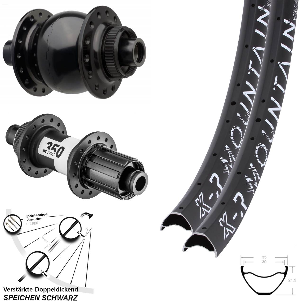 Laufradsatz 27,5 Zoll KX-R Mountain DT Swiss 350 SON 28 8-11 fach HG 15x110 12x148