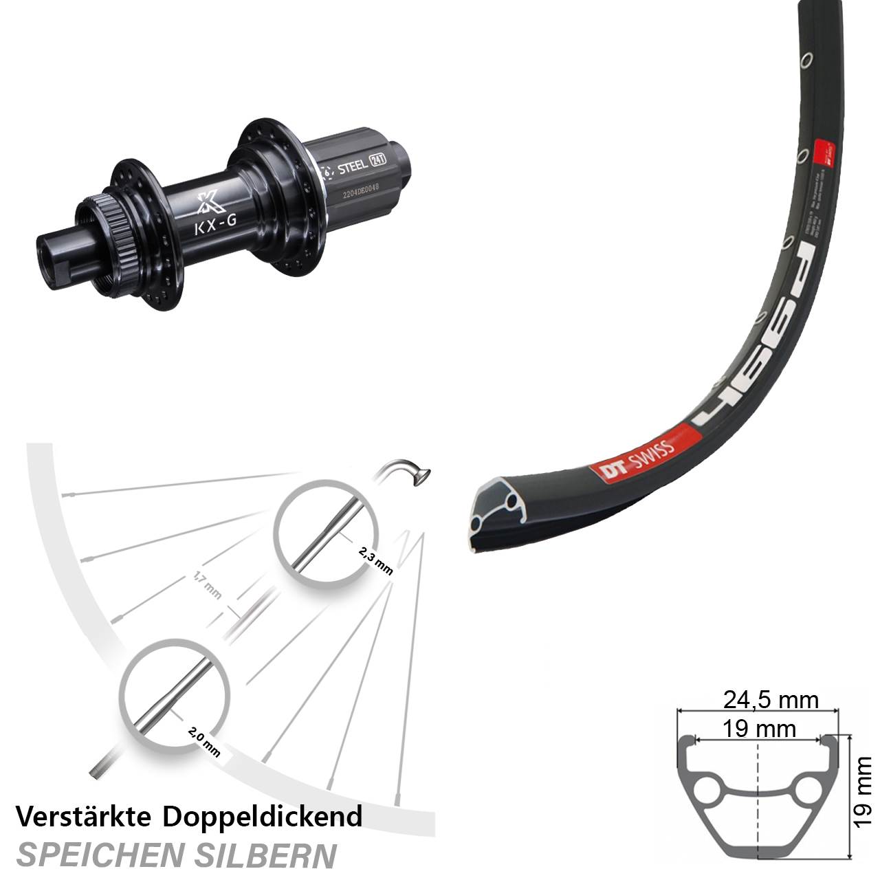29 Zoll DT Swiss 466 KX-GS Stahl Freilauf Hinterrad Centerlock 12x142 8-12 fach