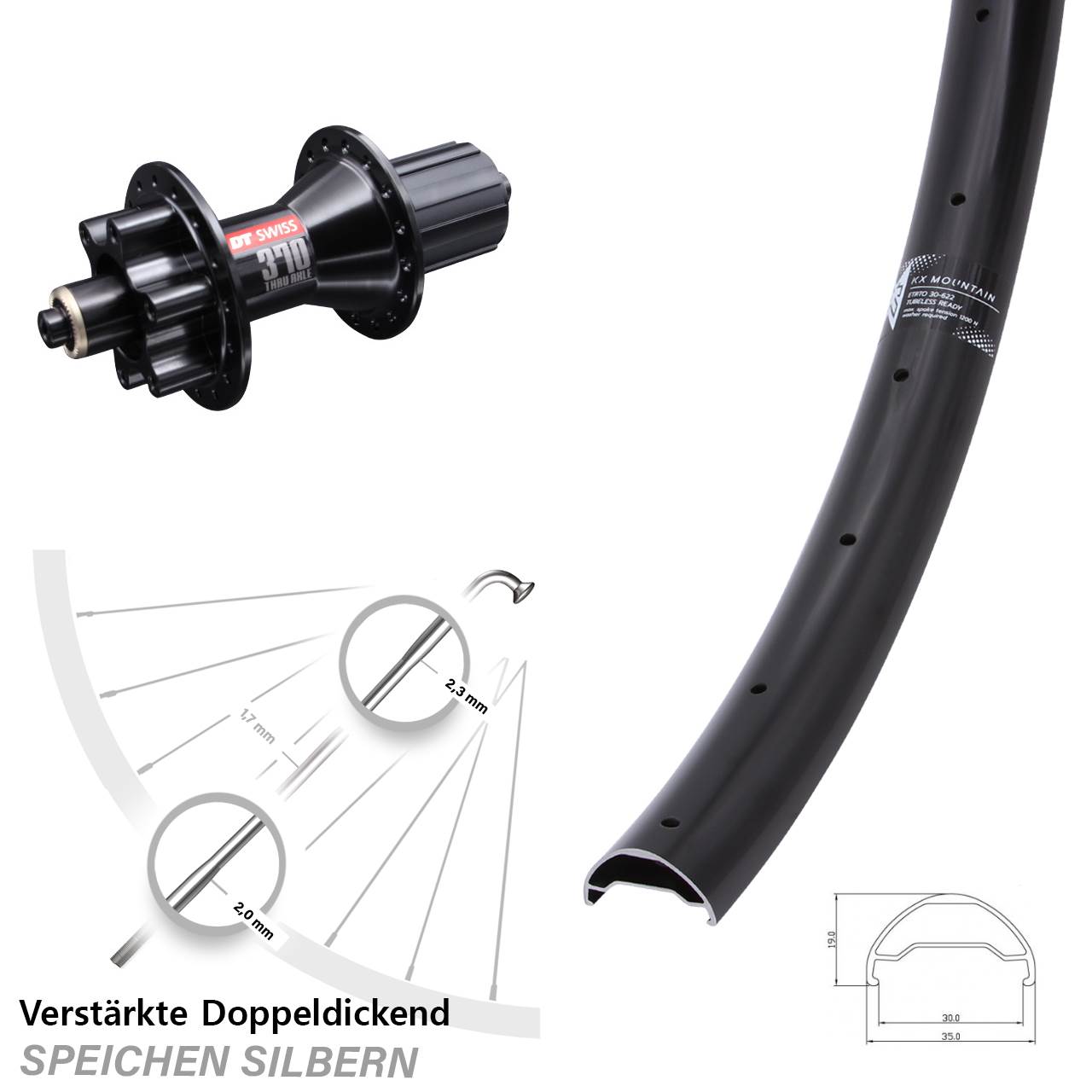 KX Mountain TR DT Swiss 370 29 Zoll Disc Laufrad für Schnellspanner 8-11 fach HG