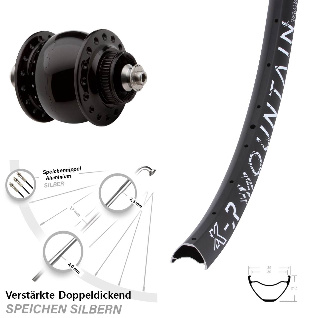 27,5 Zoll KX-R Mountain SON 28 Centerlock Vorderrad mit Nabendynamo QR