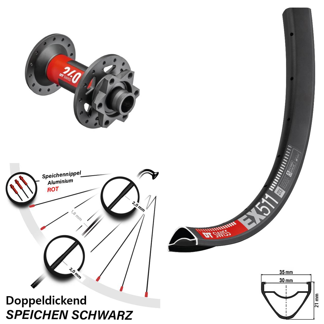 6-Loch Vorderrad 27,5 Zoll DT Swiss EX511-240 15x110 Boost