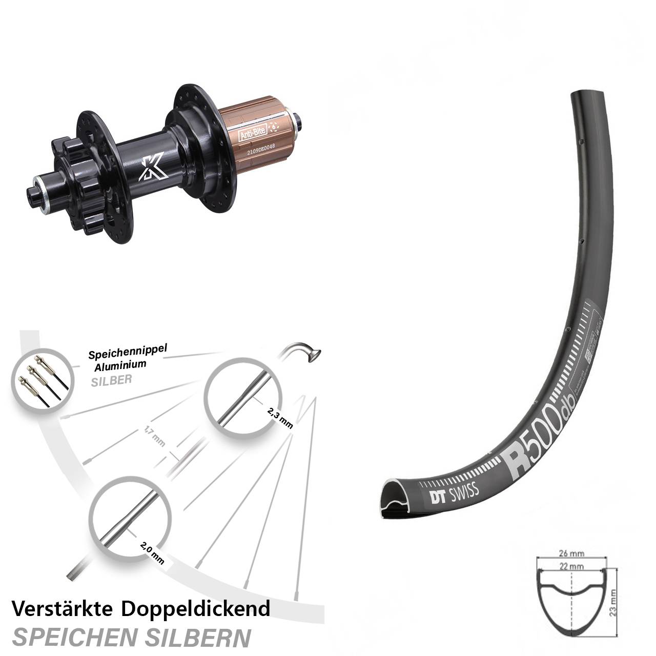 DT Swiss R 500 KX-M 28-29 Zoll Disc Laufrad QR 8-12 fach